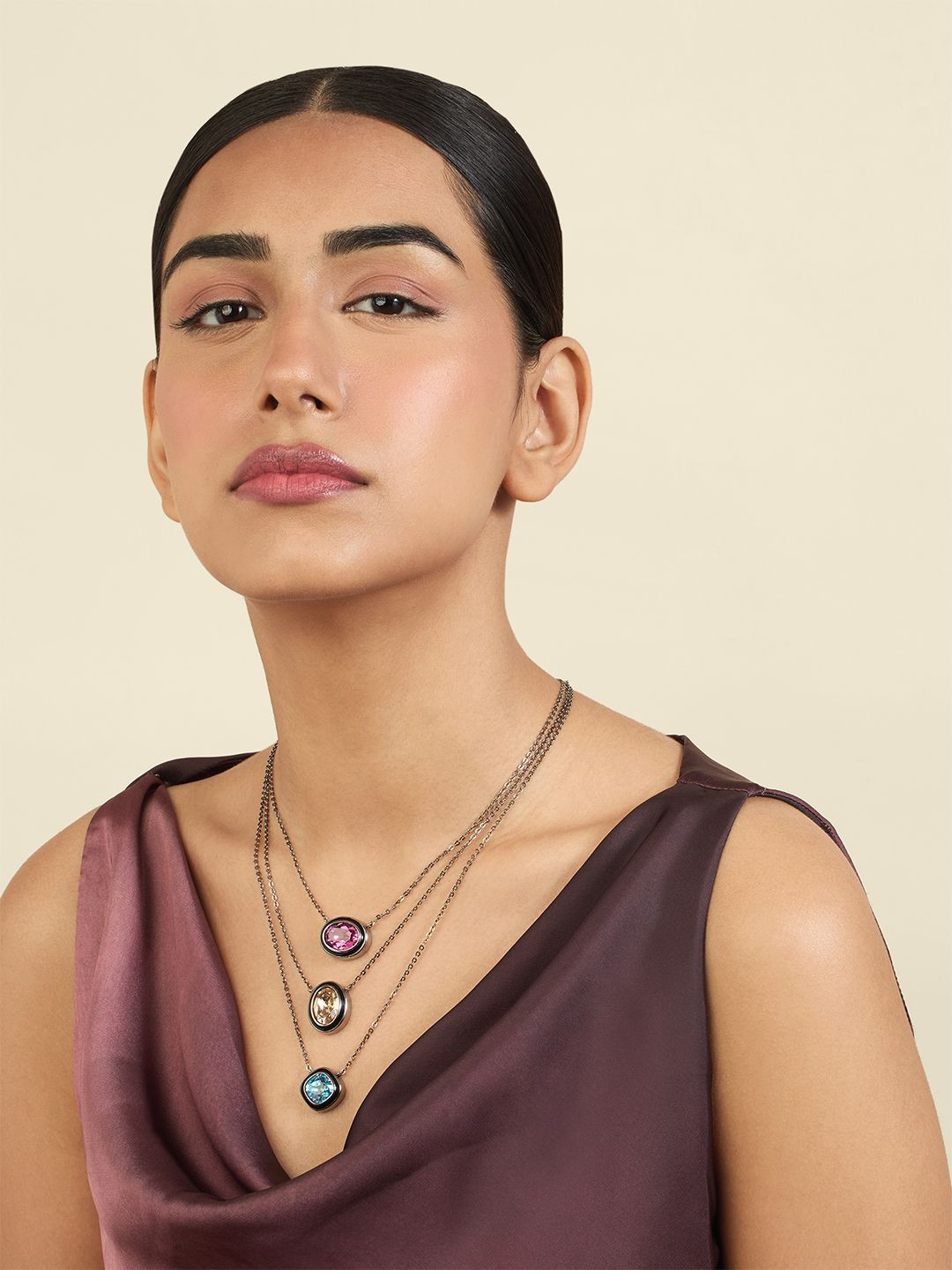 Isharya 18-k Gold-Plated Crystals Studded Seafoam Serenade Three-Layered Necklace