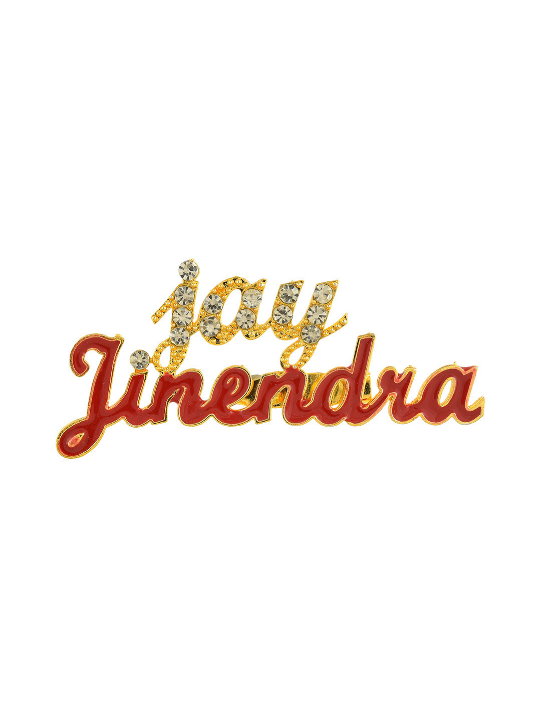 MEMOIR Gold-Plated Imitation Diamond Studded Jain Jai Jinendra Pin Brooch