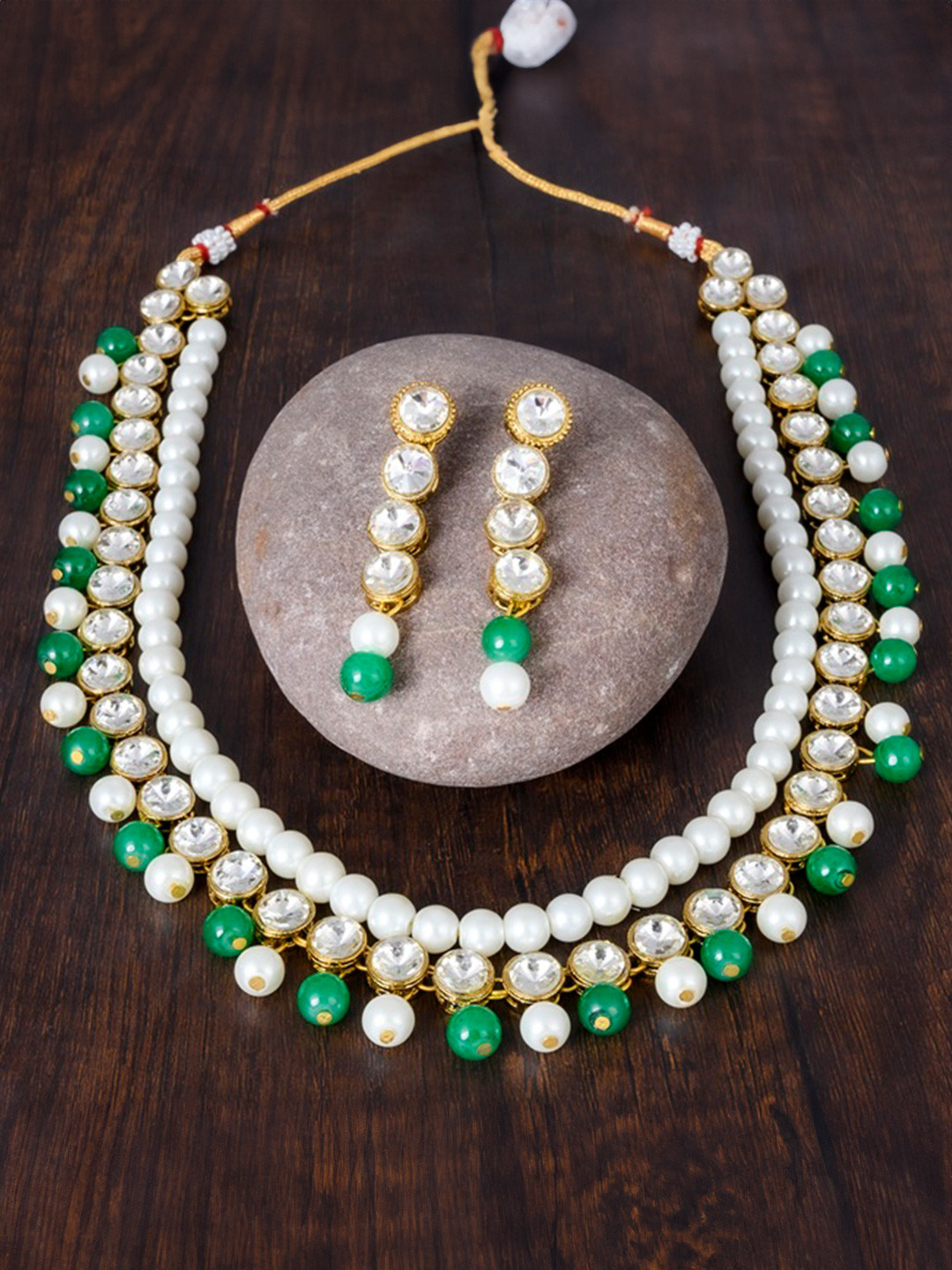 VIPY HANGER Artificial Stones And Beads Studded Necklace And Earrings
