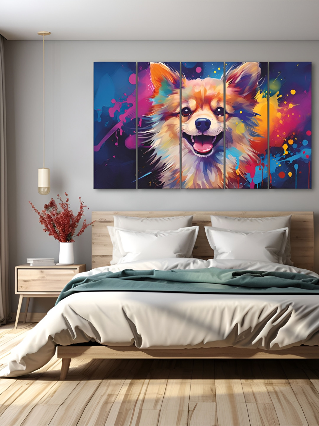 The Castle Decor Blue & Brown 5 Pieces Wood Birds and Animals Wall Paintings