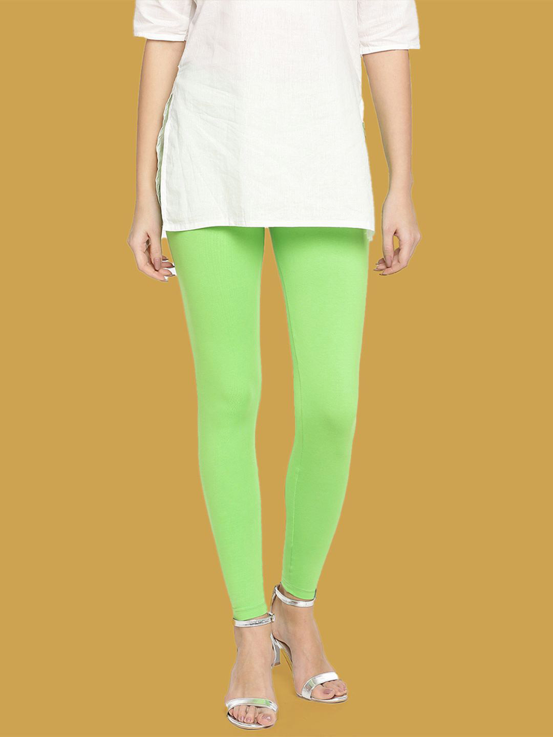 Twin Birds Women Cotton Blend Solid Chloro Phyll Ankle Length Legging