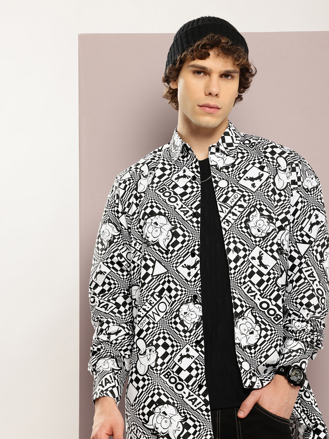 Kook N Keech Pure Cotton Printed Drop-Shoulder Sleeves Oversized Casual Shirt