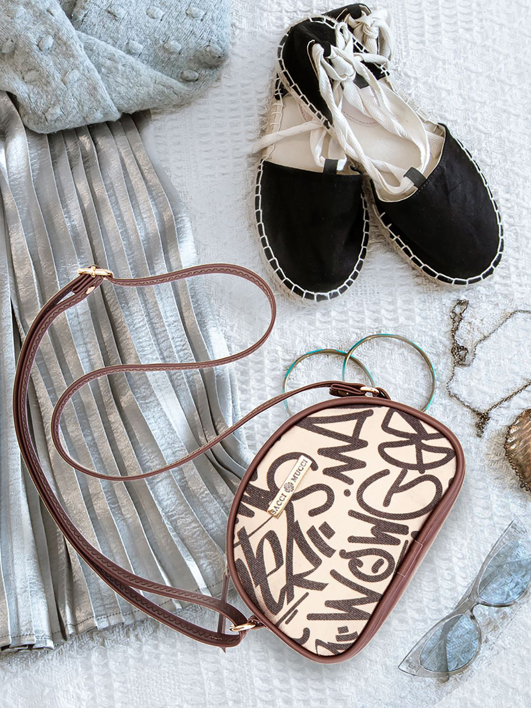 Sacci Mucci Floral Printed Sling Bag with Cut Work