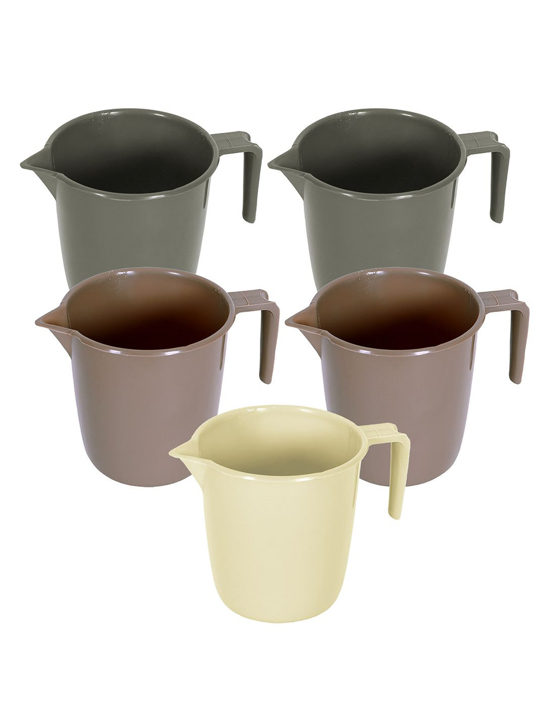 Kuber Industries cream-coloured & Brown 5 Pieces Glossy Bath Mugs 1L Each
