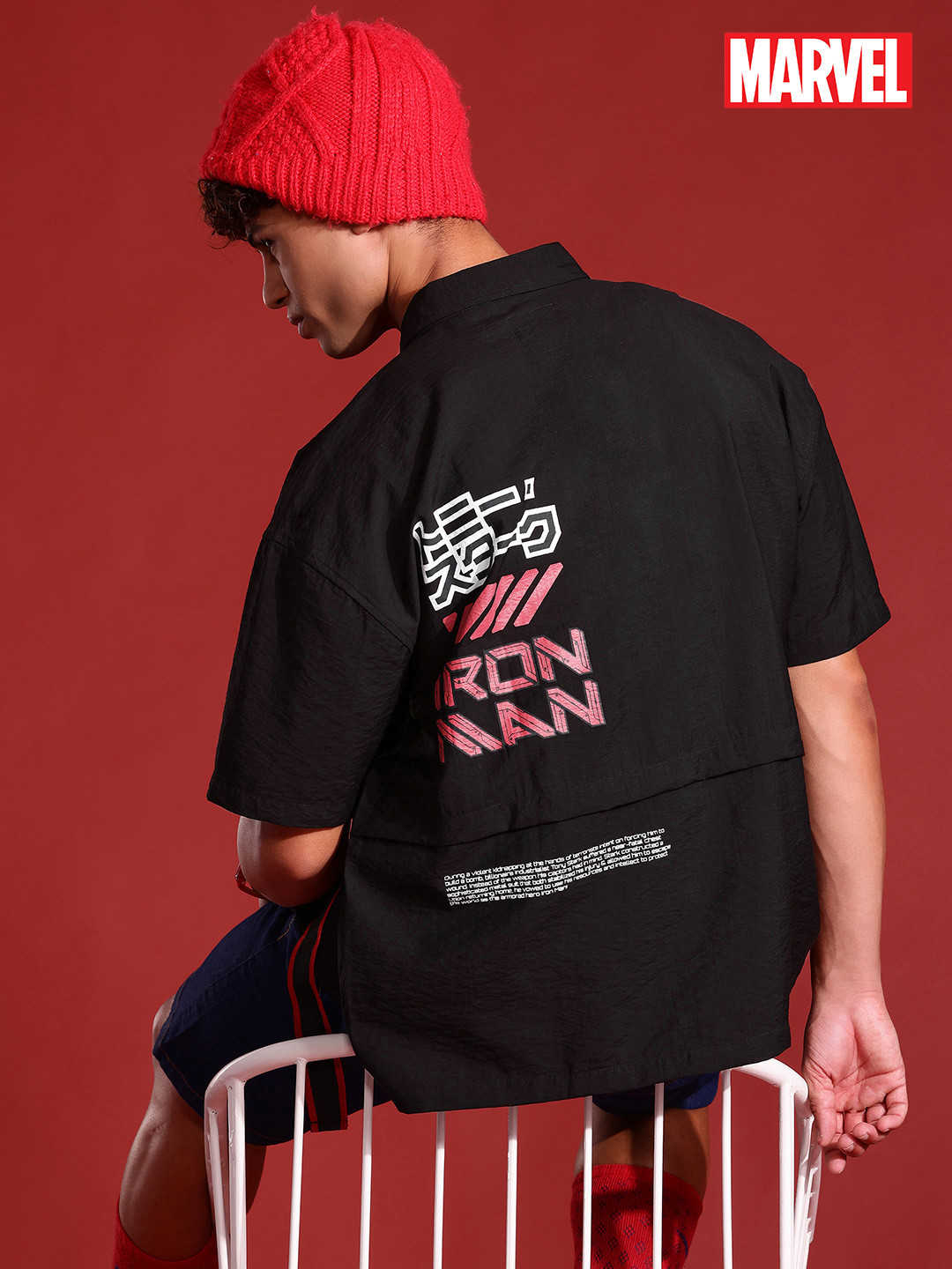 MARVEL STREET Cyber Punk Superhero Print Pocket & Strap Detail Casual Relaxed Fit Shirt