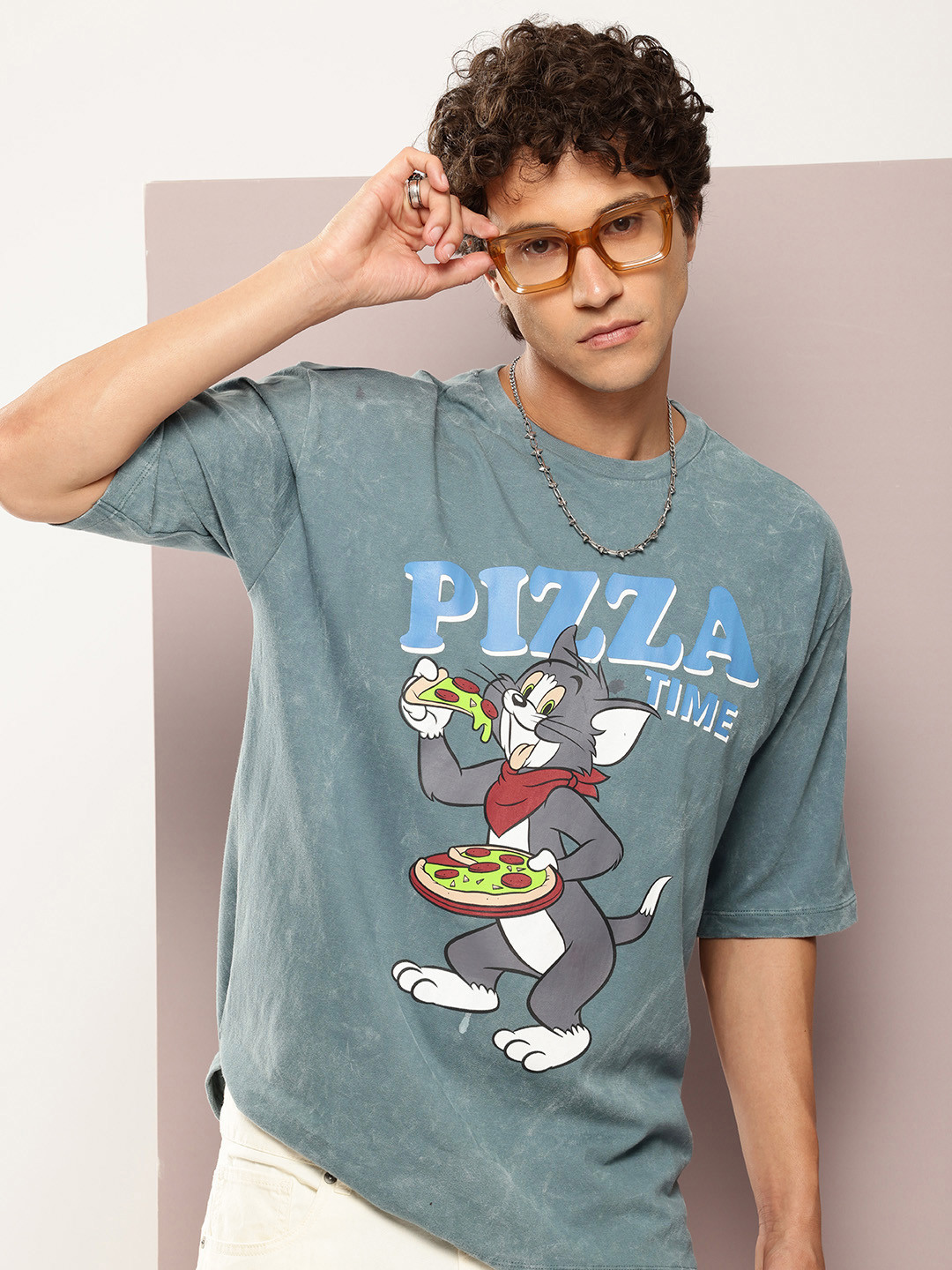 Kook N Keech Toons Tom & Jerry Printed Washed Effect Oversized Pure Cotton T-shirt