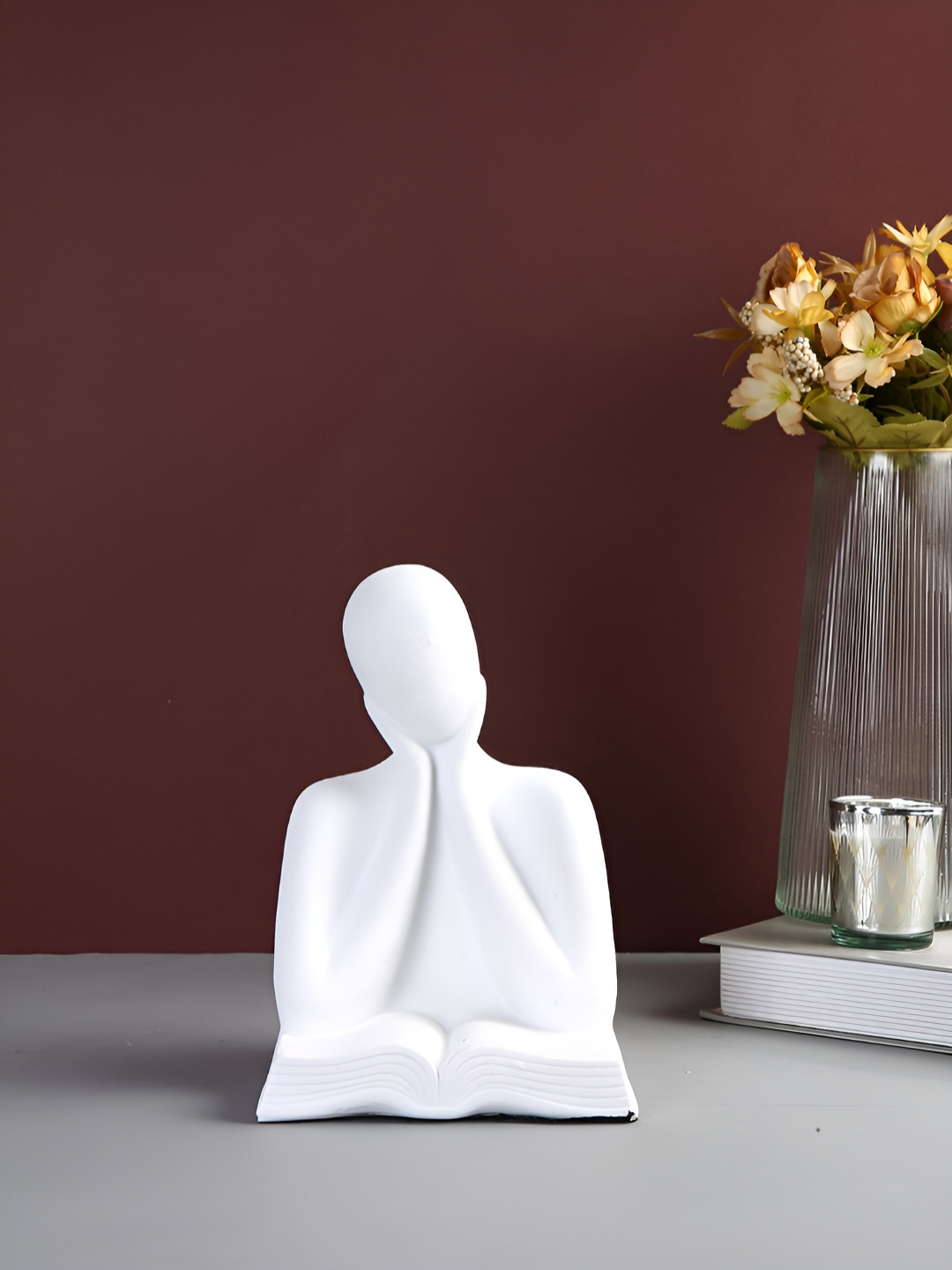 Myntra Elegant Homes Serene Reader White Resin Matte Home Office Small Showpiece - 8.1 Inches