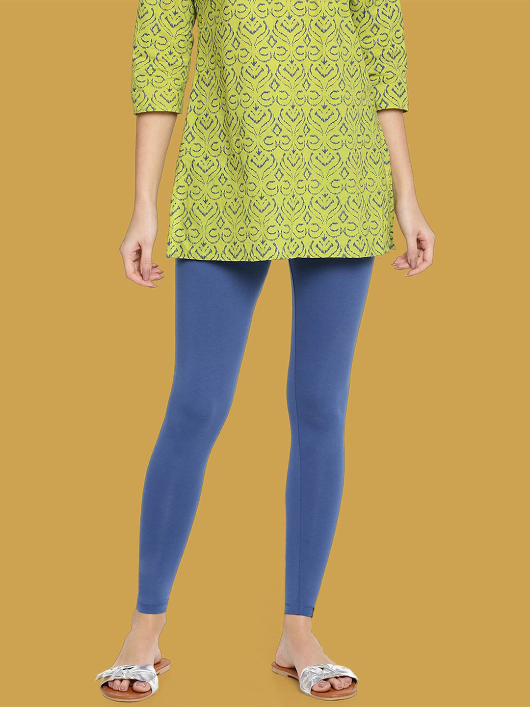 TWIN BIRDS Women Cotton Blend Solid Ink Blue Ankle Length Legging