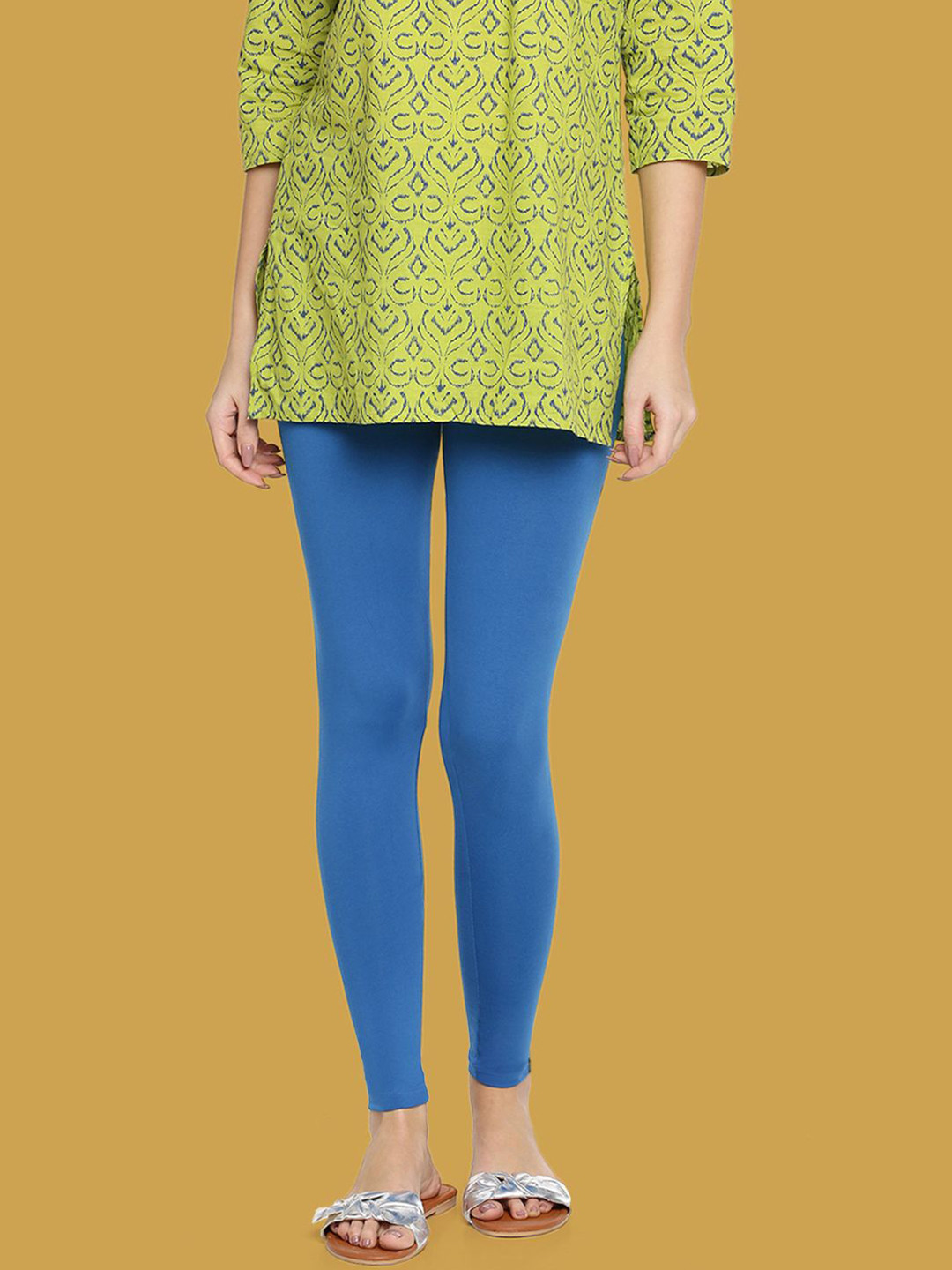 TWIN BIRDS Women Cotton Blend Solid Blue Spring Ankle Length Legging