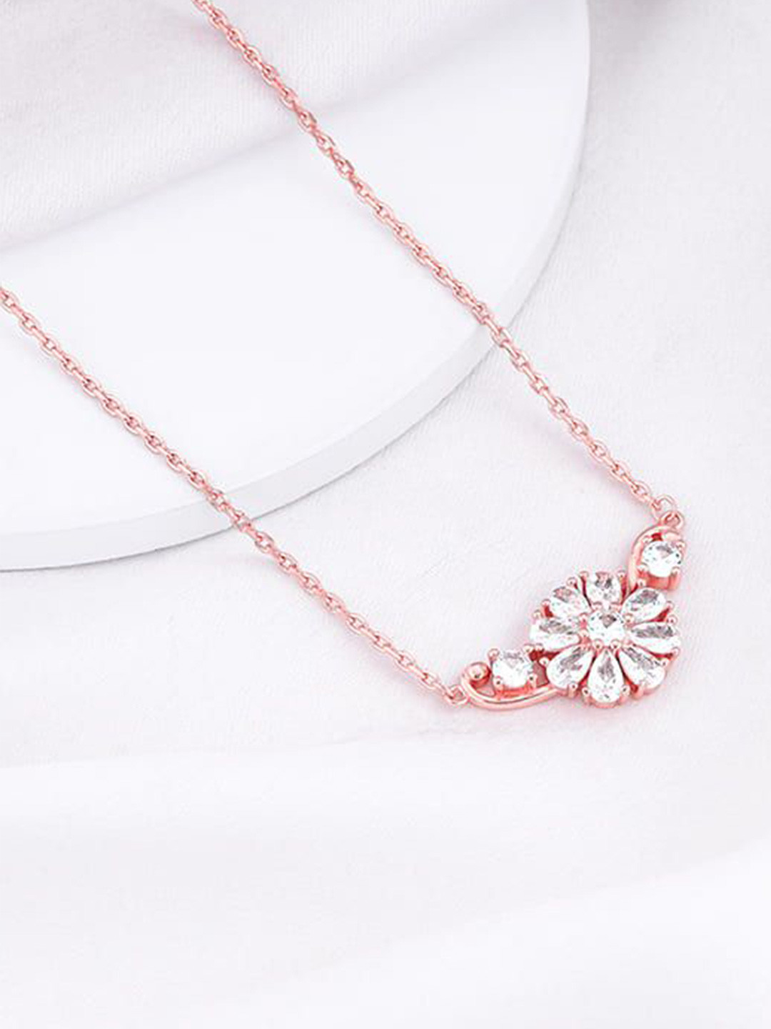 GIVA Floral 925 Sterling Silver Rose Gold-Plated CZ Studded Chain
