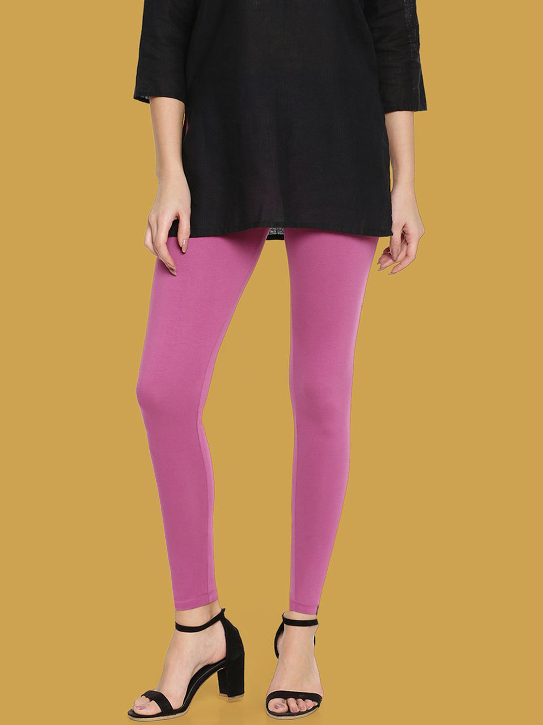 TWIN BIRDS Women Cotton Blend Solid Fuchsia Violet Ankle Length Legging