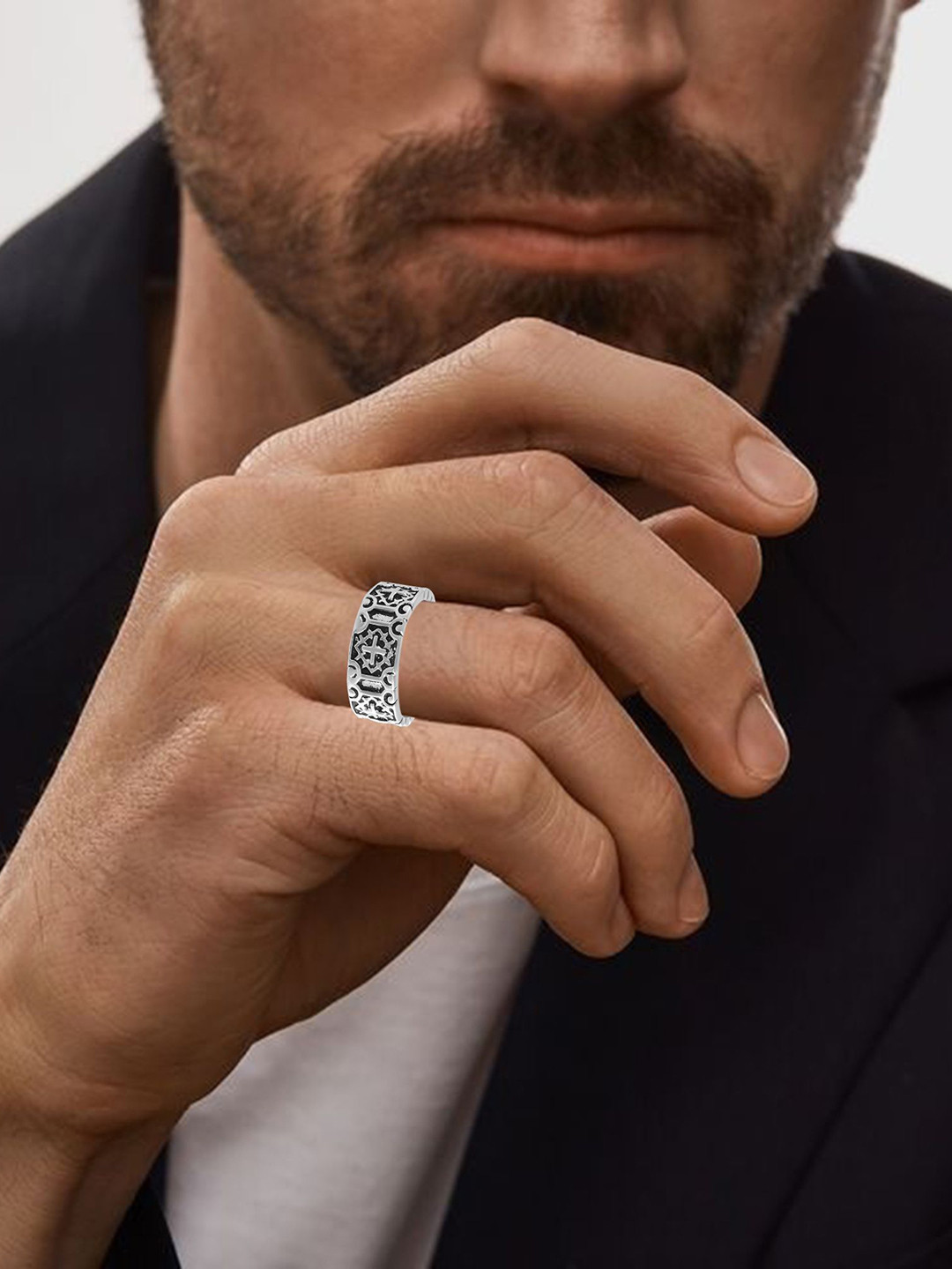 MEMOIR Silver-Plated Christian Finger Ring