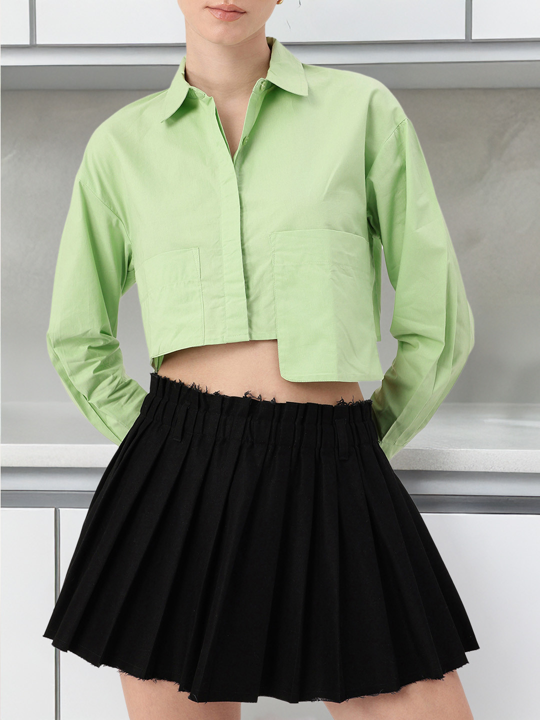 DressBerry Extented Pocket Detailing Crop Shirt