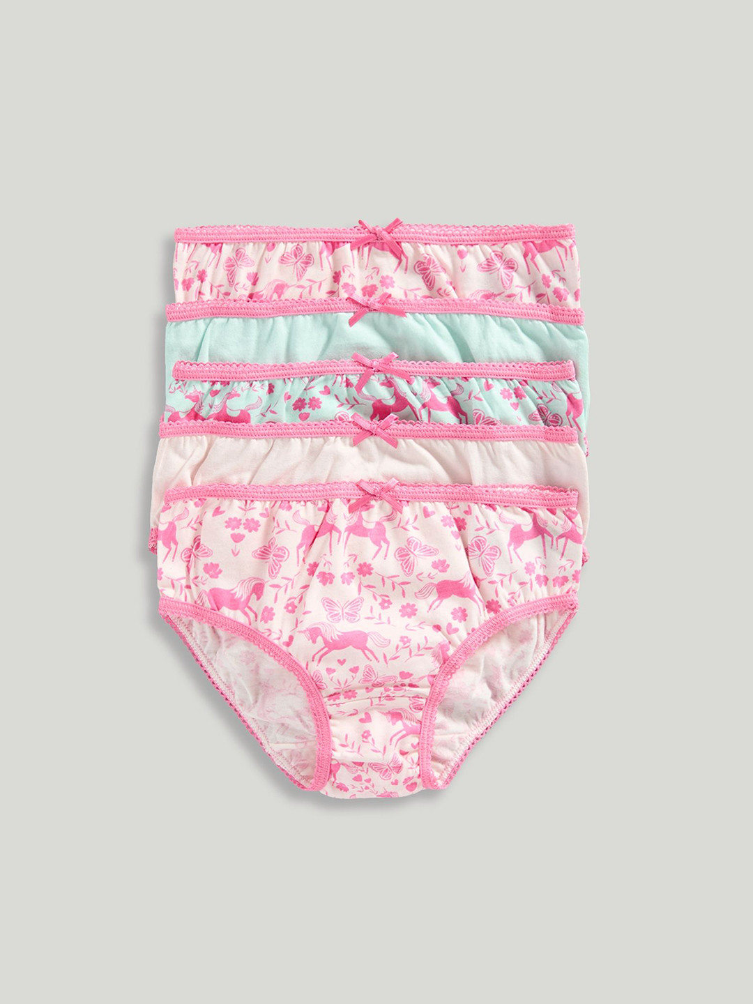 mothercare Girls Pack Of 5 Printed Pure Cotton Mid-Rise Lace Hipster Briefs LK975