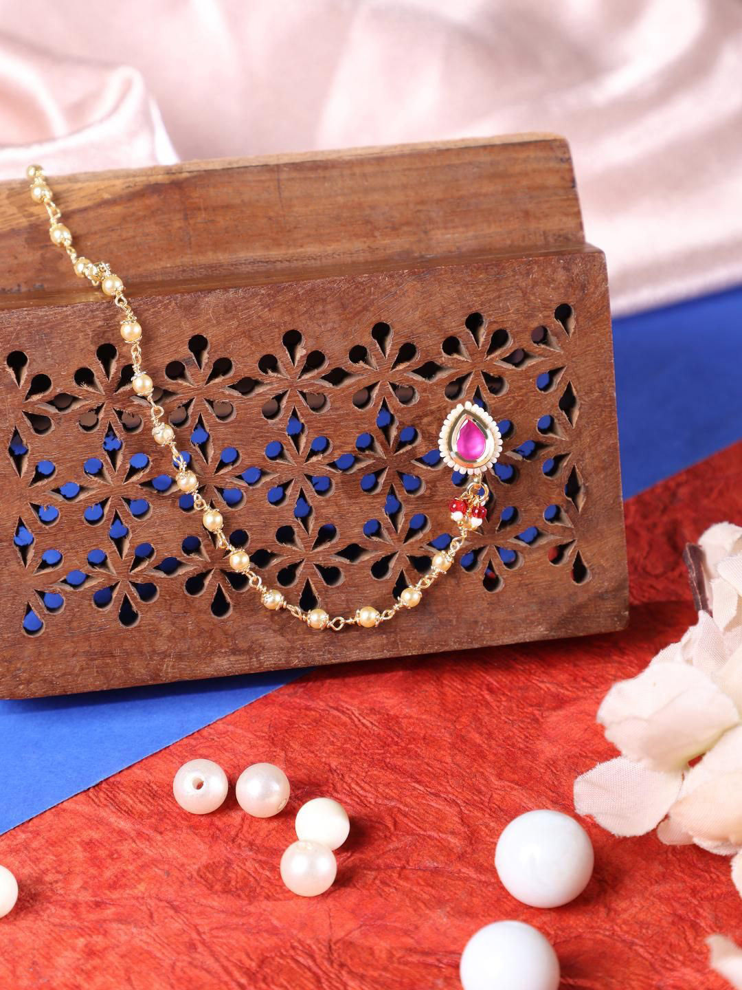 ANIKAS CREATION Gold-Plated Kundan Chained Nosepin