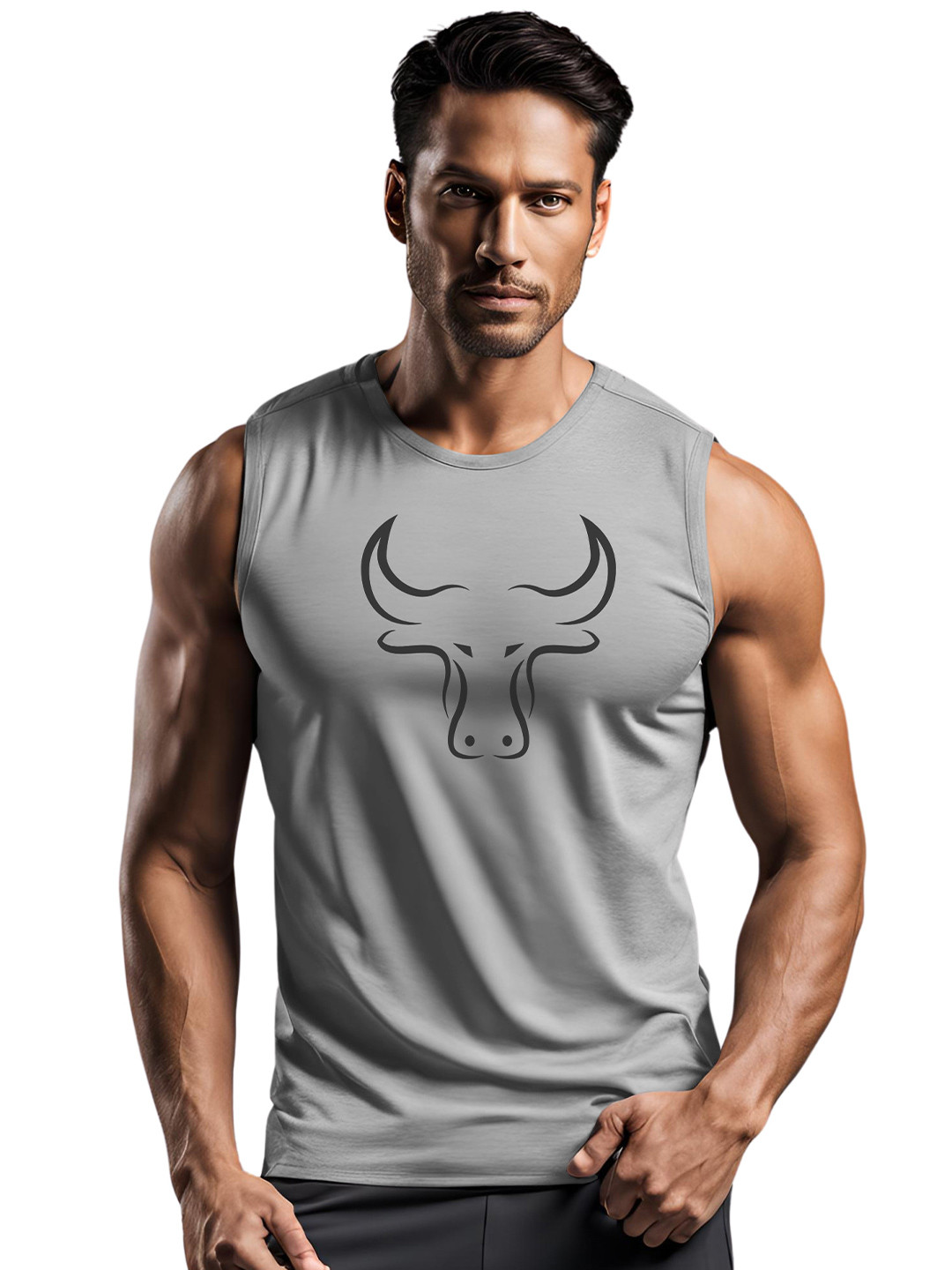 3Colors Printed Sleeveless Innerwear Vests VEST-CCUT-BULL-GREY_M
