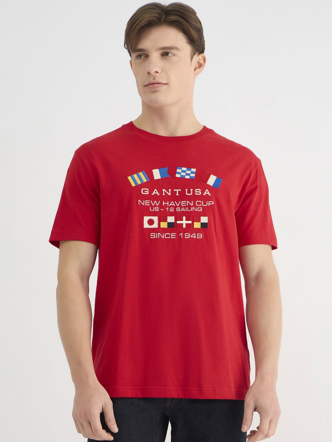 GANT Men Flag Embroidered Printed Pure Cotton Applique T-shirt
