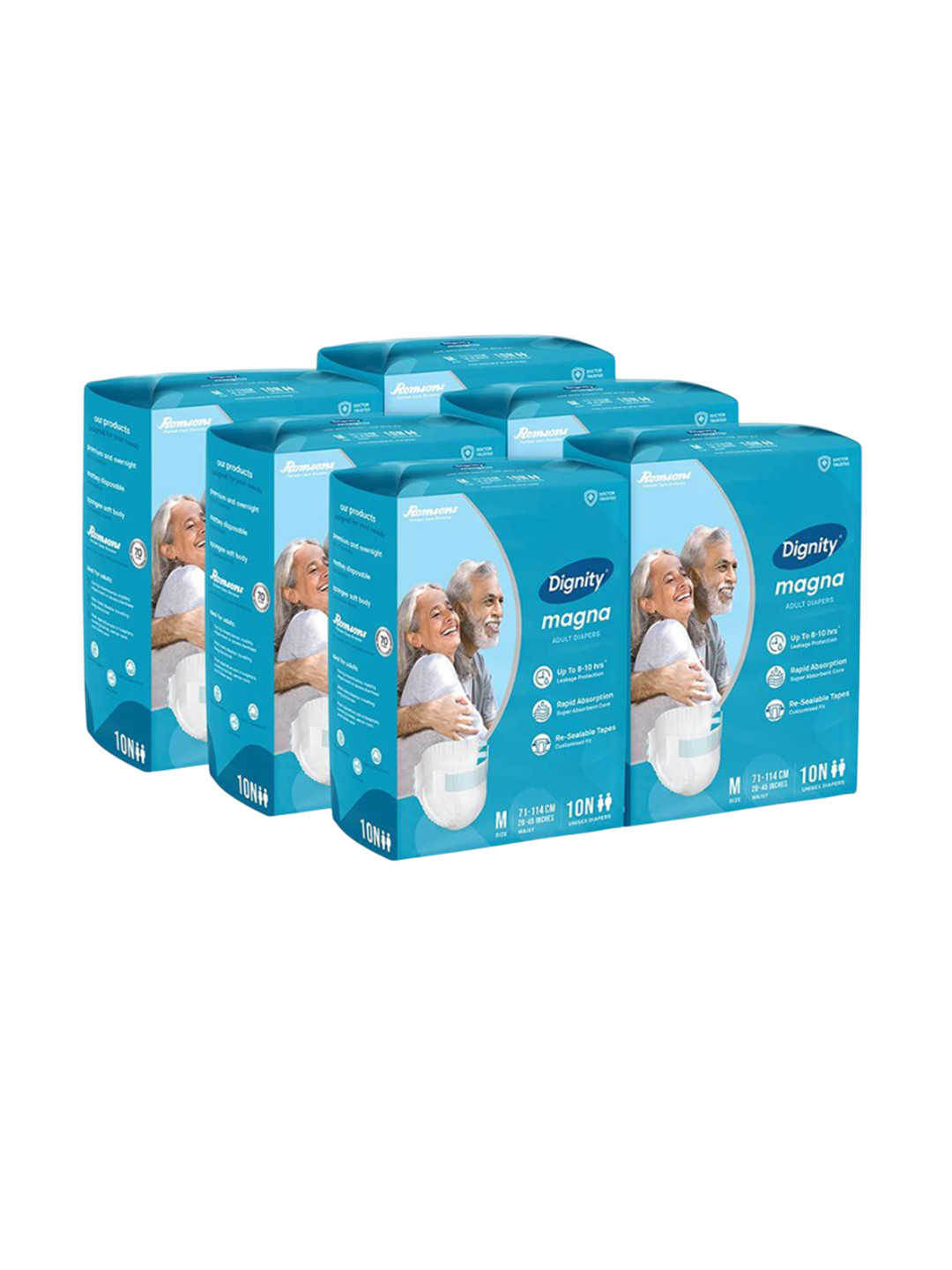 Dignity Set Of 6 Magna Adult Diapers - M - 10 Pcs Each