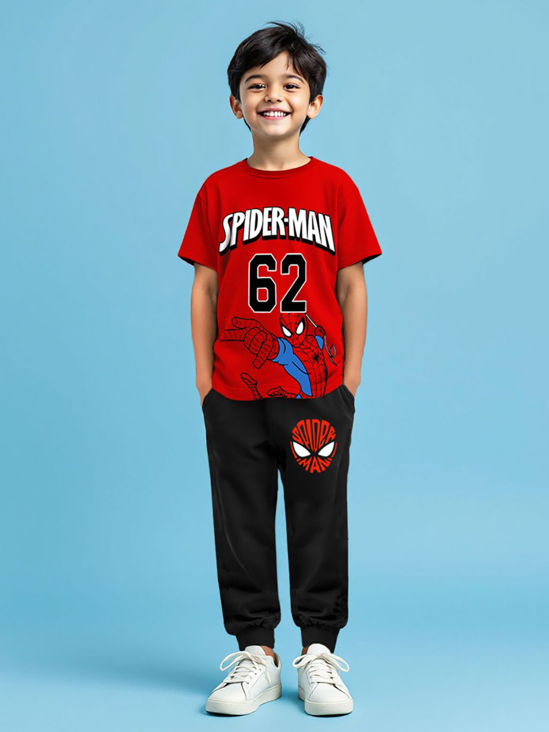 YK Marvel Boys Spider Man Printed Round Neck T-Shirt With Jogger
