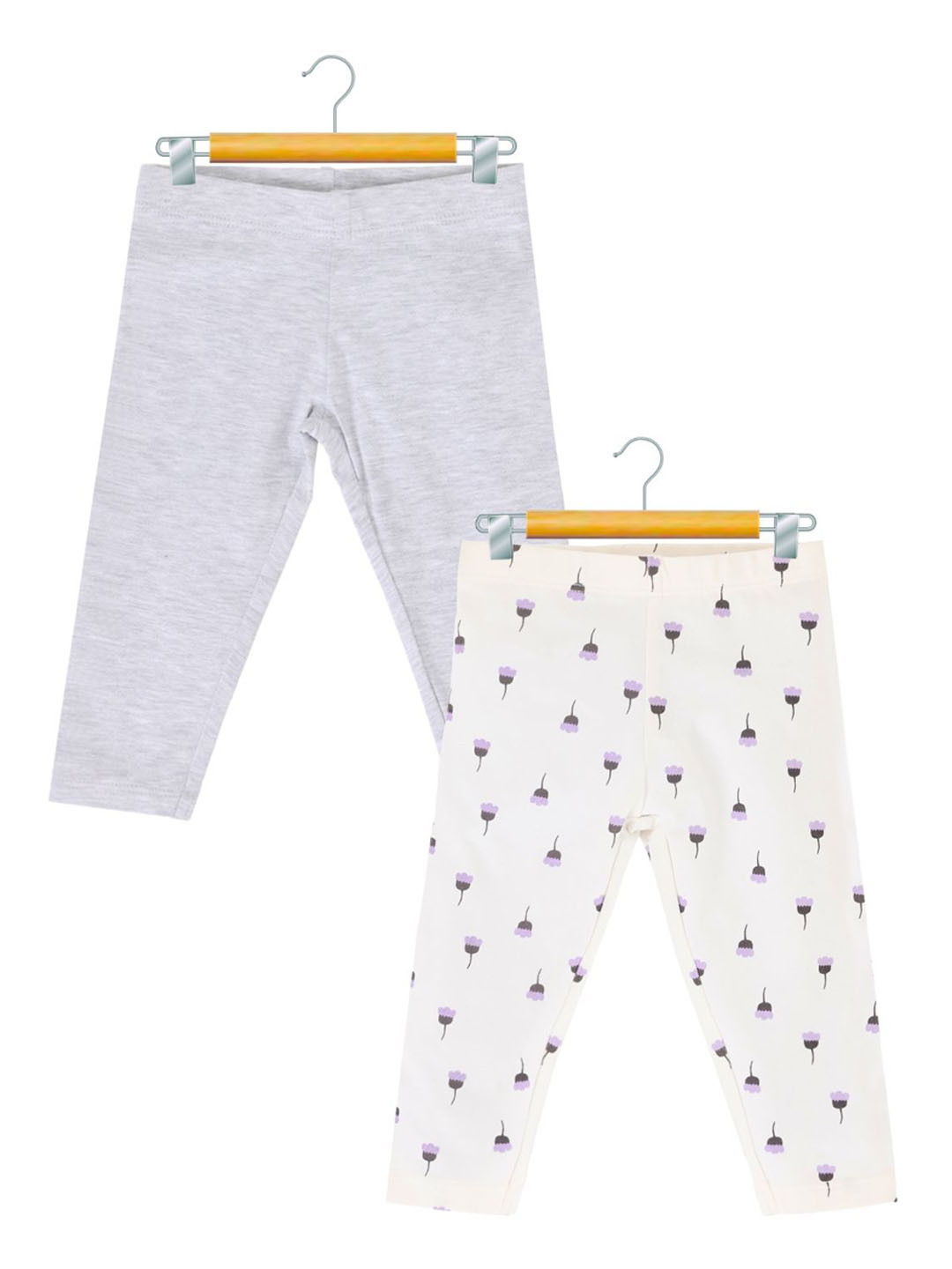 Nuego Infants Girls Pack Of 2 Floral Print Cotton Blend Ankle Length Leggings