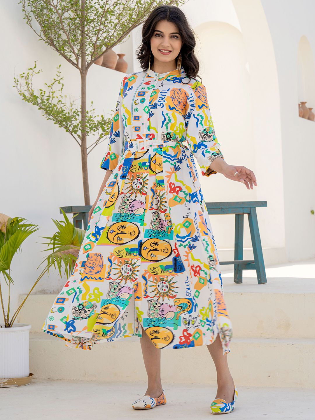 ZUMMER Rayon Print Shirt Midi Dress