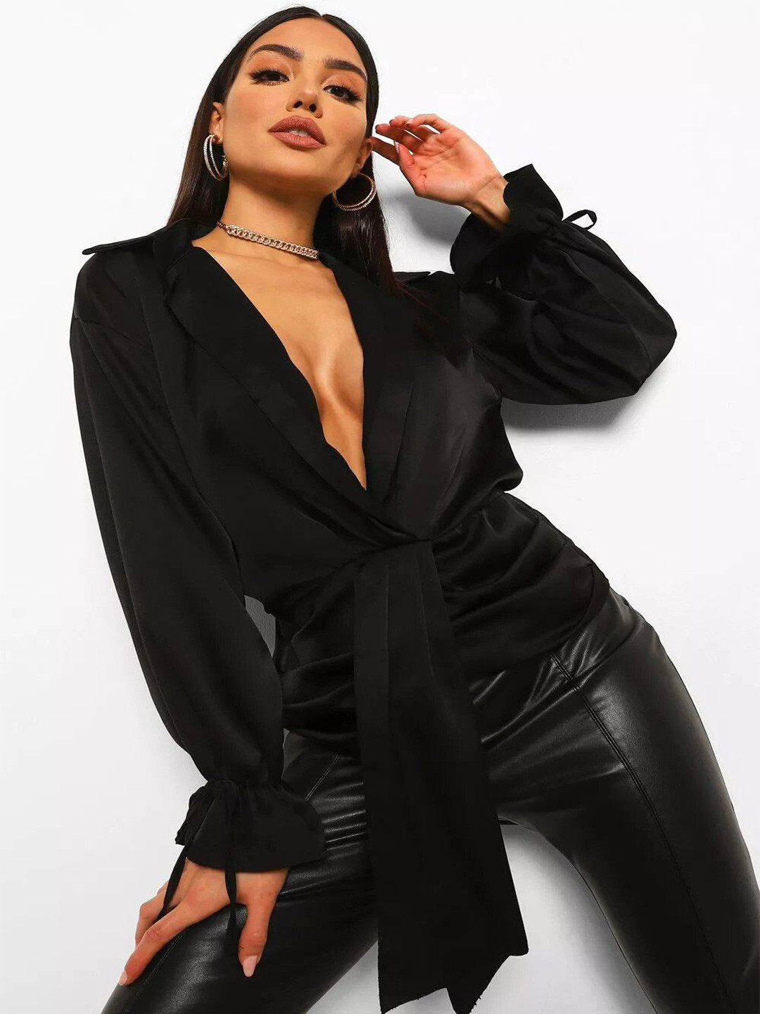 PRIZO Puff Sleeve Satin Top