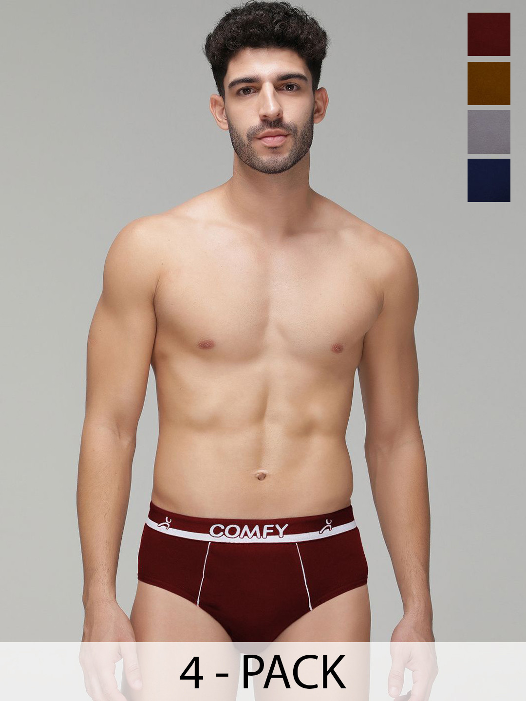 AMUL COMFY Pack Of 4 Mid-Rise Pure Cotton Basic Briefs AC-CBRIOE-LB-SG-NY-MA-S-4PC