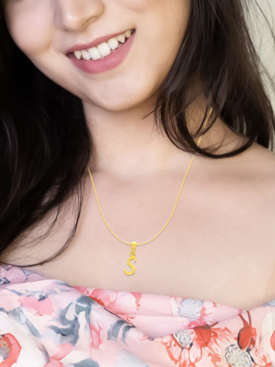 WHP JEWELLERS Minimalist S Charm 22 KT Yellow Gold Pendant For Women.