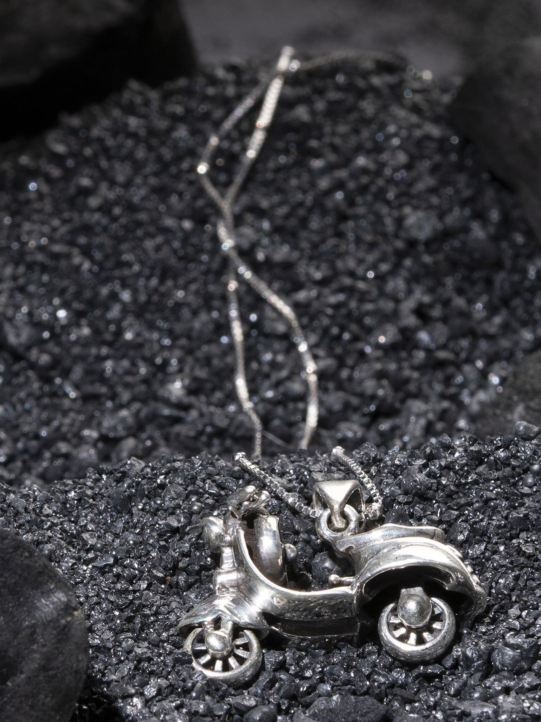 TOUCH925 Men Sterling Silver Scooter Shape Oxidized Pendant