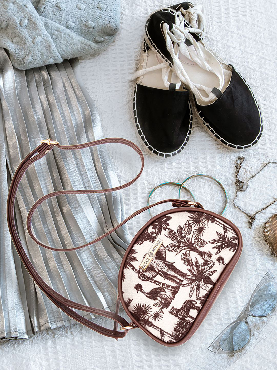 Sacci Mucci Floral Printed Sling Bag with Tasselled