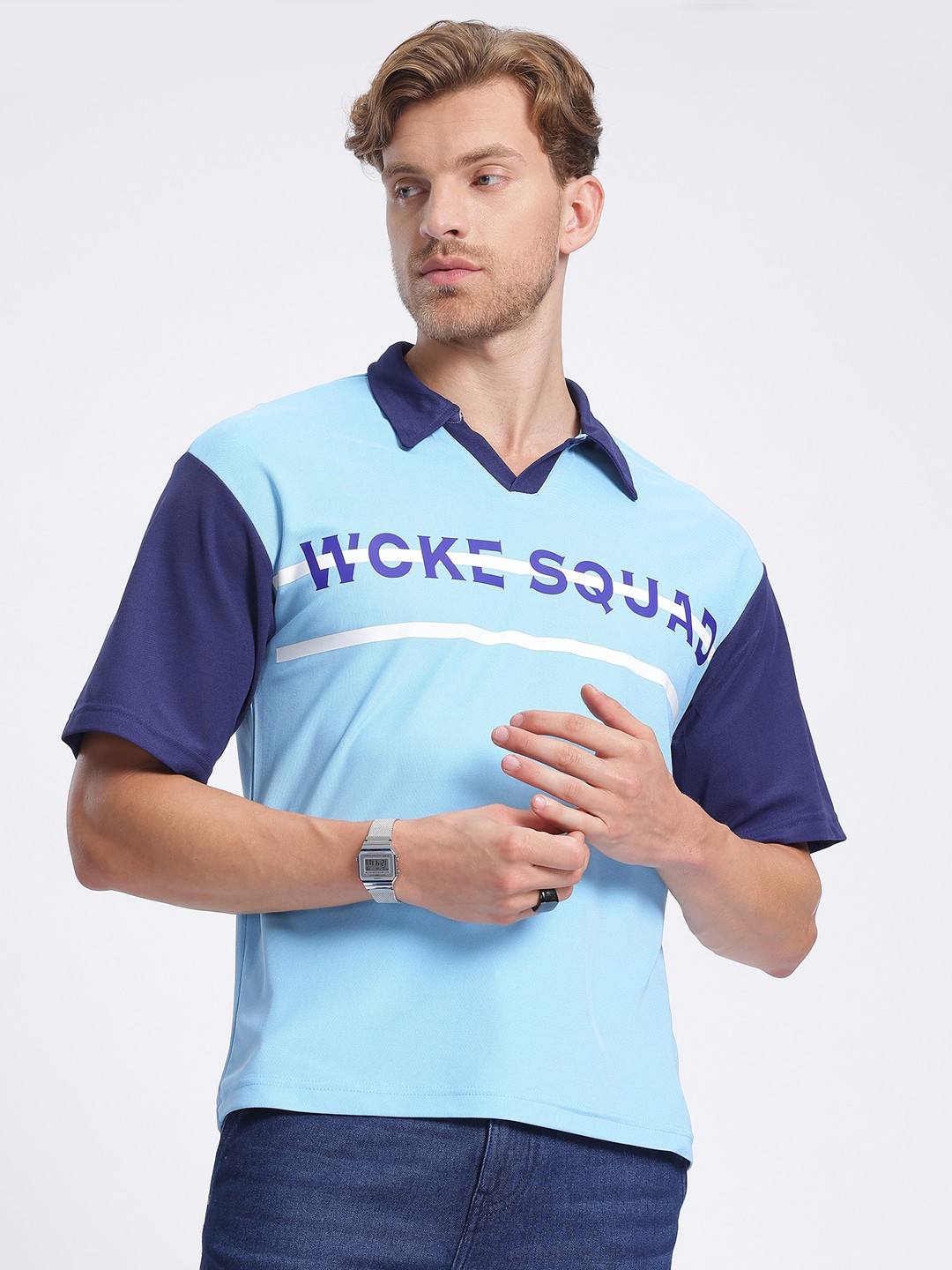glitchez Print Relaxed Polo T-shirt
