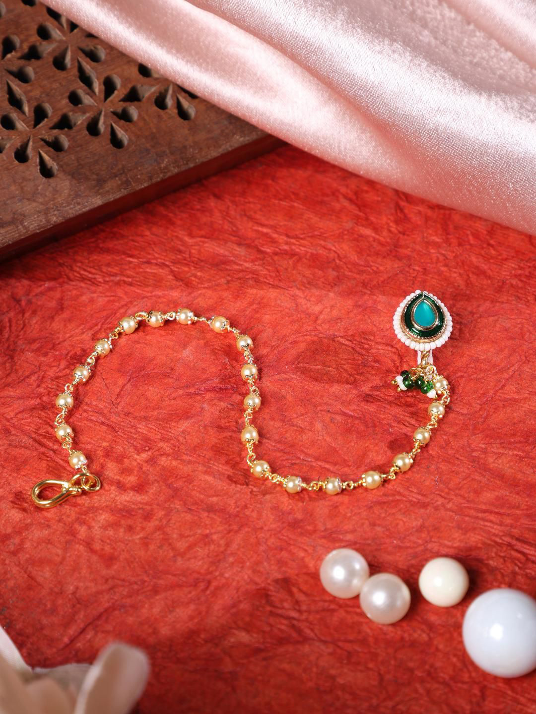 ANIKAS CREATION Gold-Plated Kundan Chained Nosepin With Chain