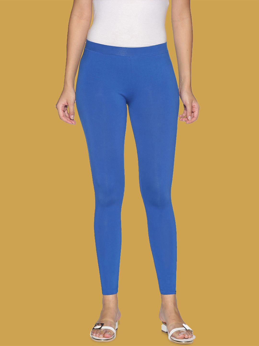 TWIN BIRDS Women Cotton Blend Solid Robin Blue Ankle Length Legging