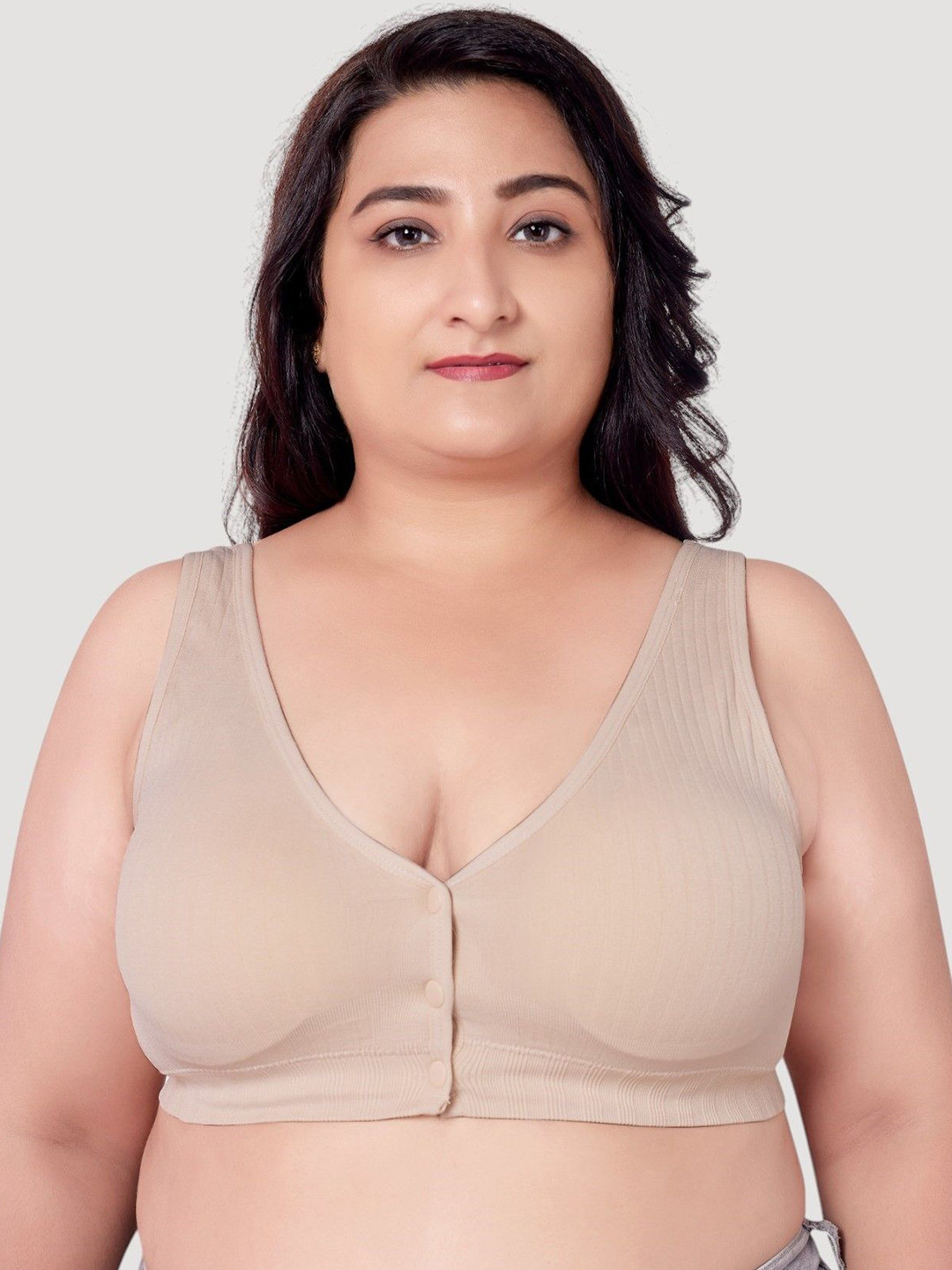 PLUMBURY Full Coverage Plus Size Lightly Padded Front Button Open Maternity Bra