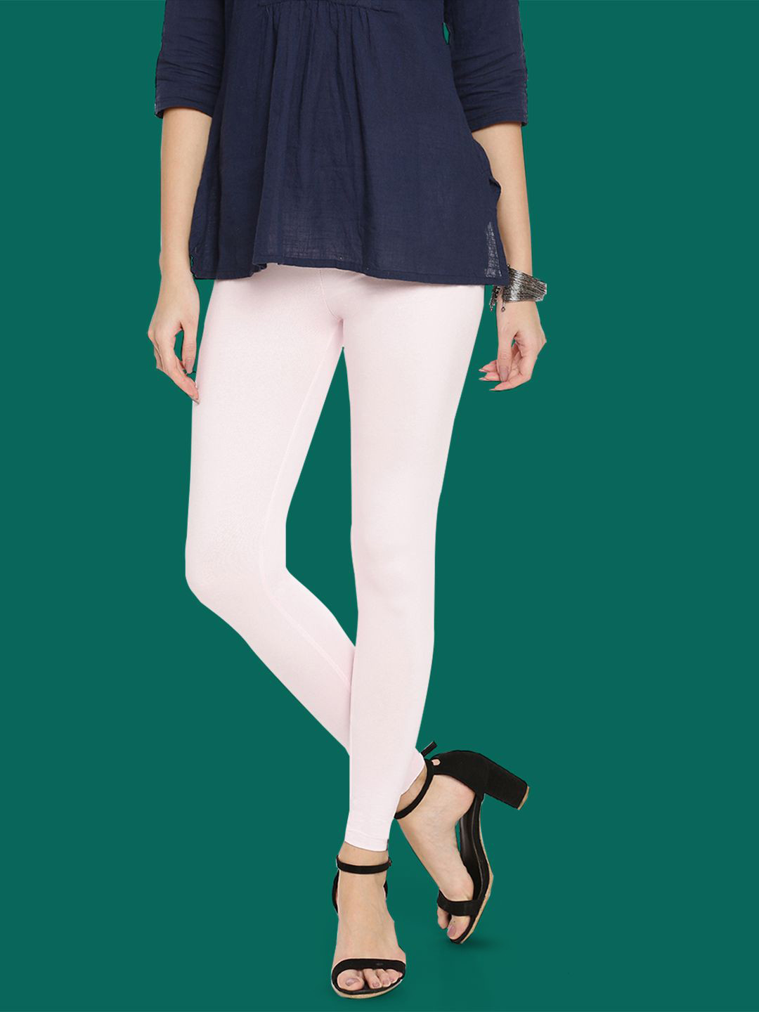 TWIN BIRDS Women Cotton Blend Solid Mid Pink Ankle Length Legging