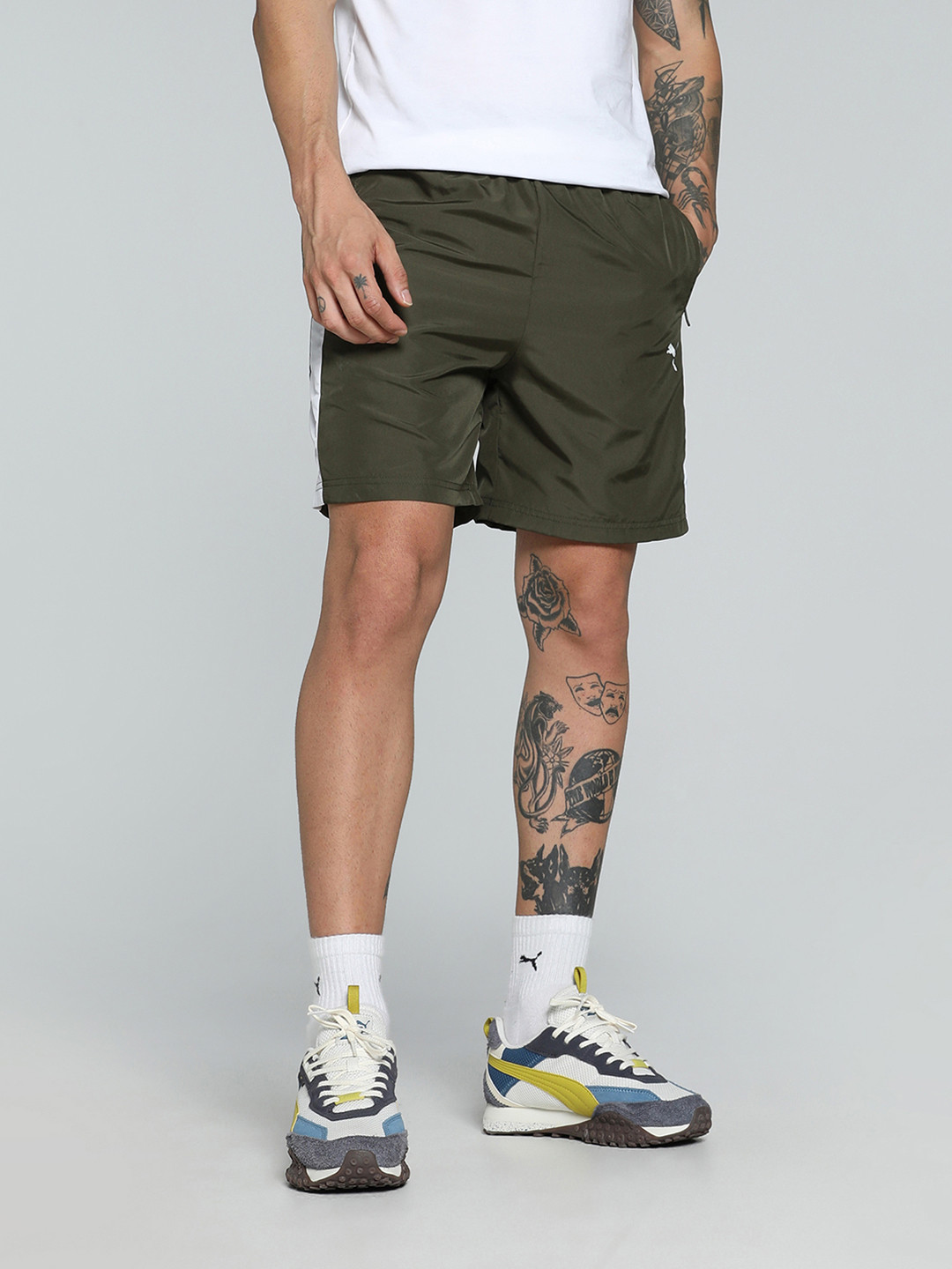 Puma Zippered Woven Men Brand Logo Printed Mid Rise Shorts