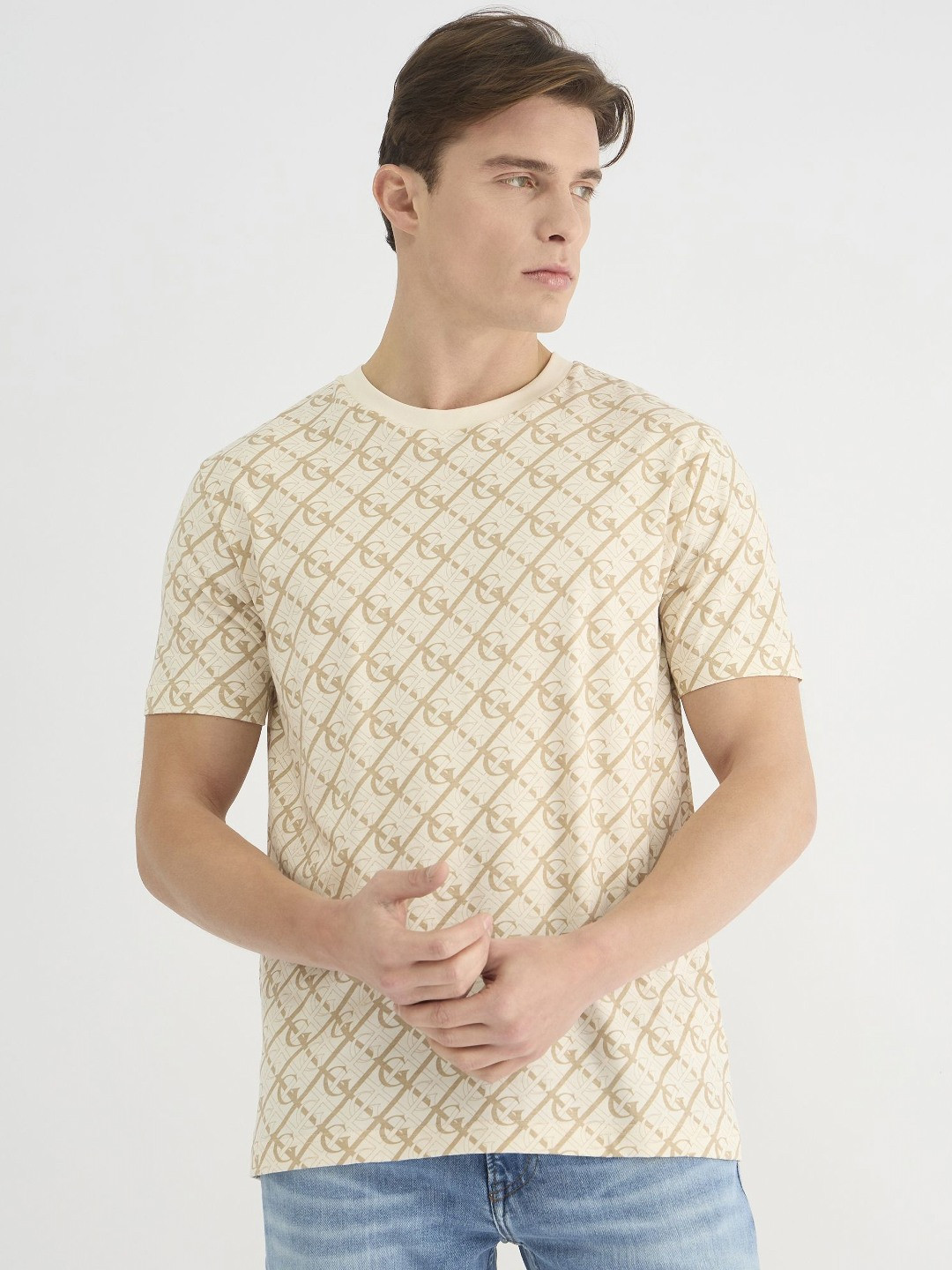 GANT Men Round Neck Monogram Geometric Pure Cotton T-Shirt