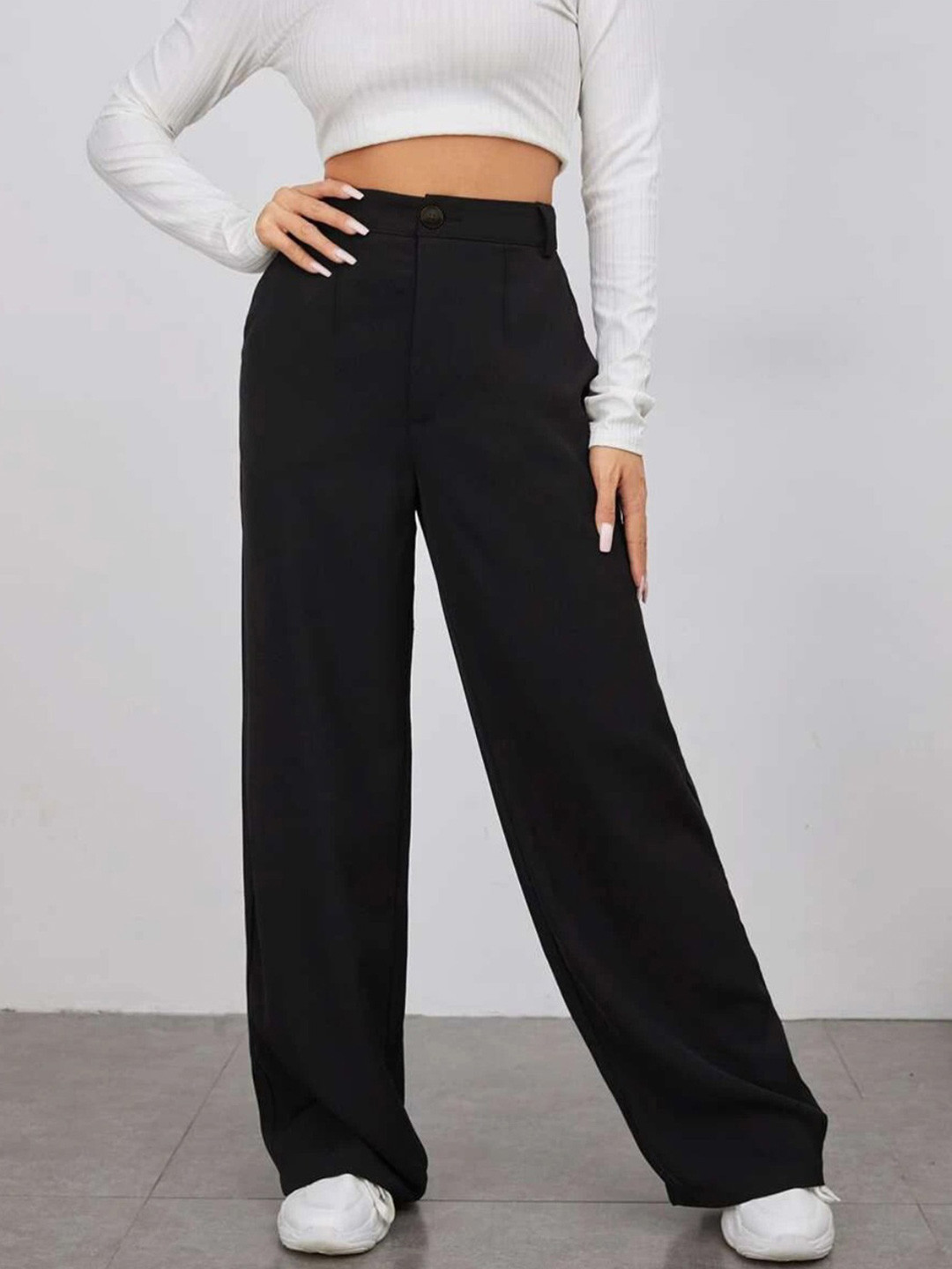 BAESD Women Relaxed Straight Leg High-Rise Trousers