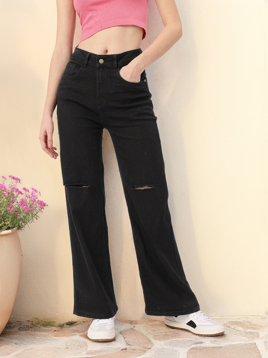 DressBerry Women Slash Knee Straight Fit Jeans