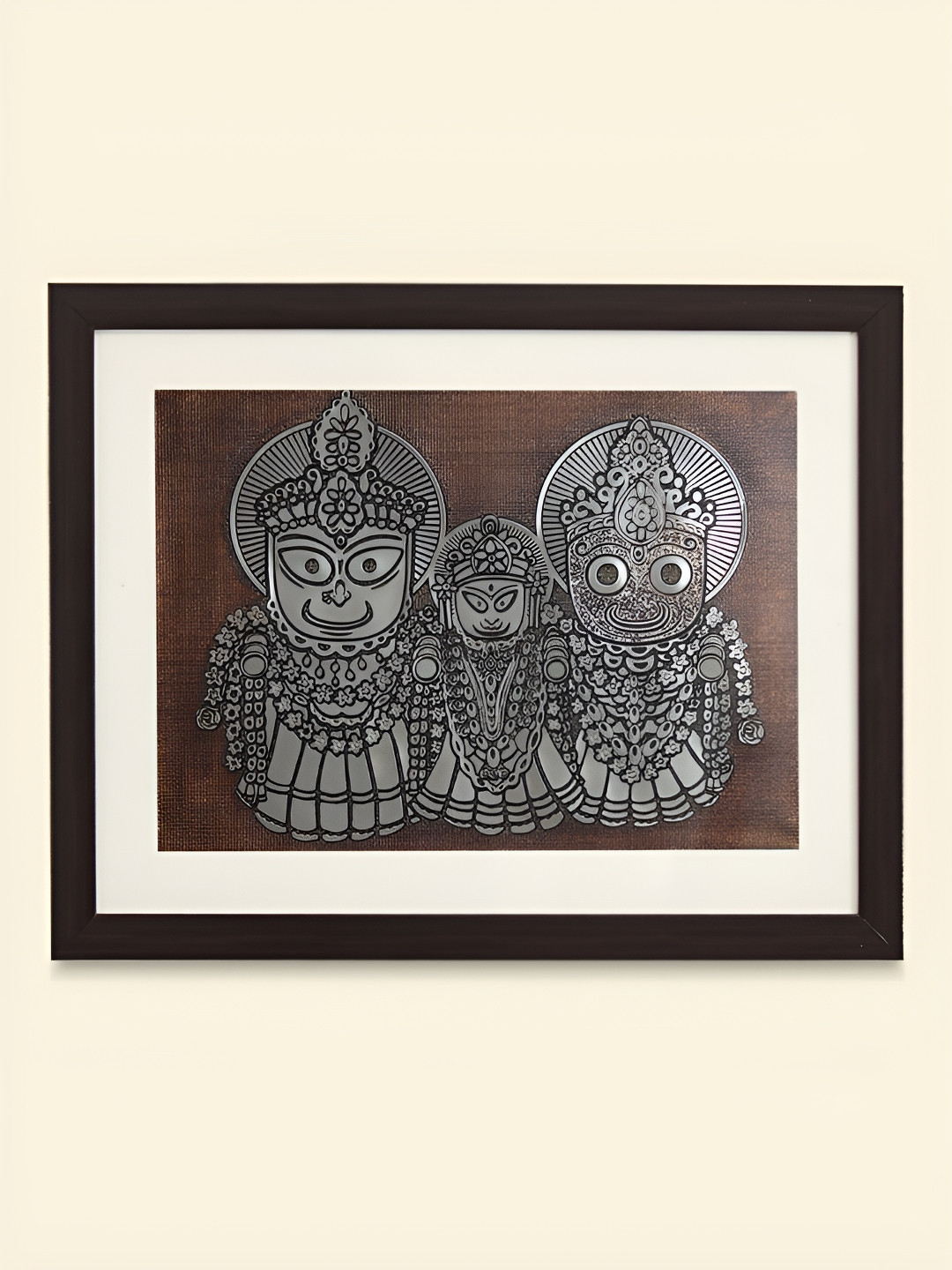 SHREE KALA HOME DECOR Brown Lord Jagannath Puri Trinity Wood Religious Wall Paintings