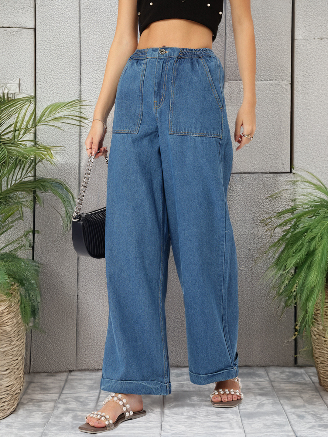 DressBerry Women Wide Leg Non-Stretchable Jeans