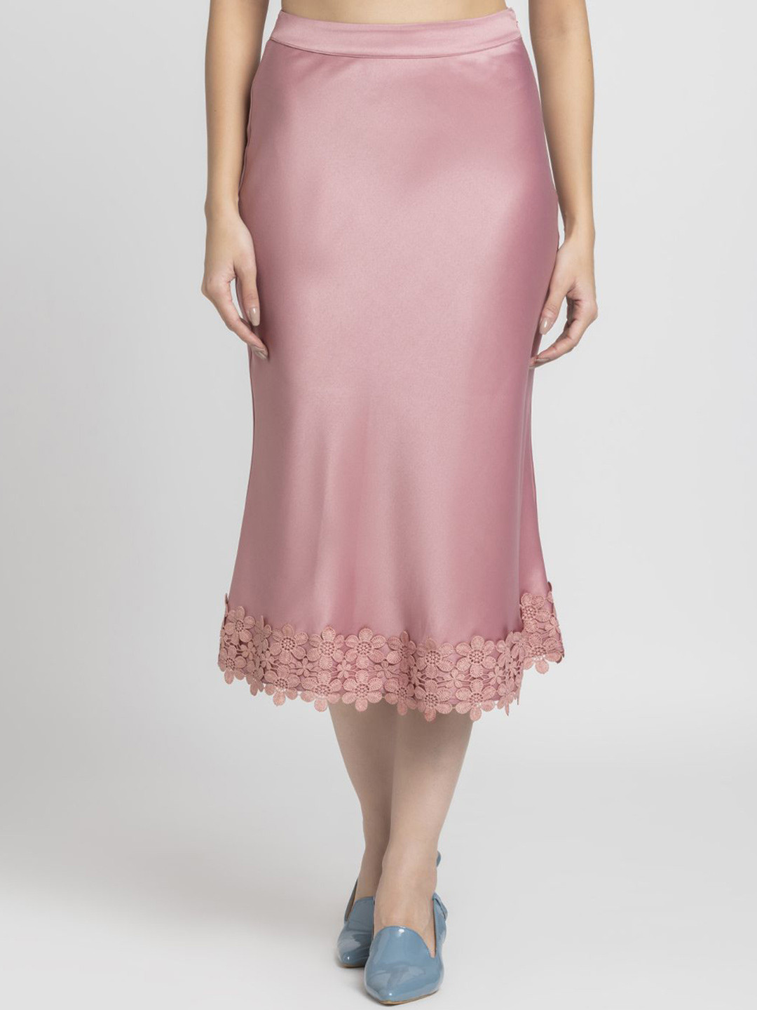 Shaye Dusty Women Pink Solid Bias A-Line Casual Skirt