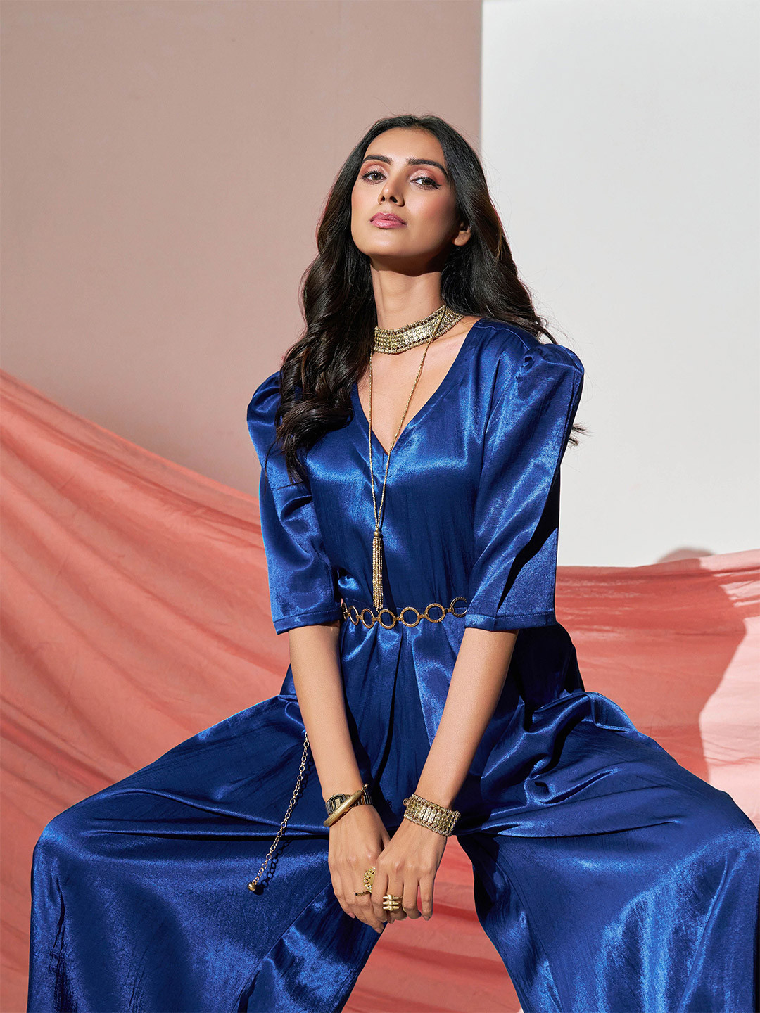 Sangria V Neck Short Sleeve Jumpsuit