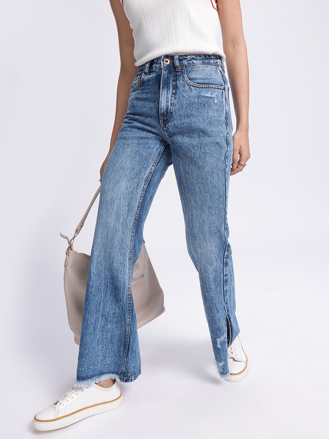 glitchez Women Slits Bootcut Jeans with Frayed Hem