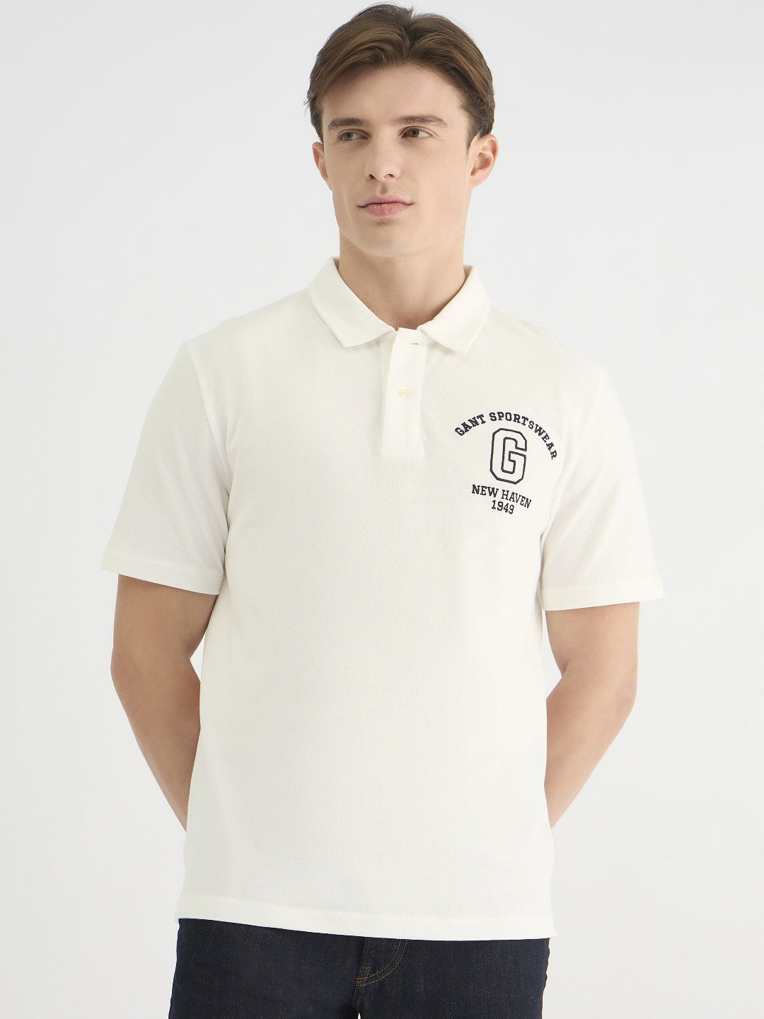 GANT Men Embroidered Chest Graphic Pure Cotton Polo Collar T-Shirt