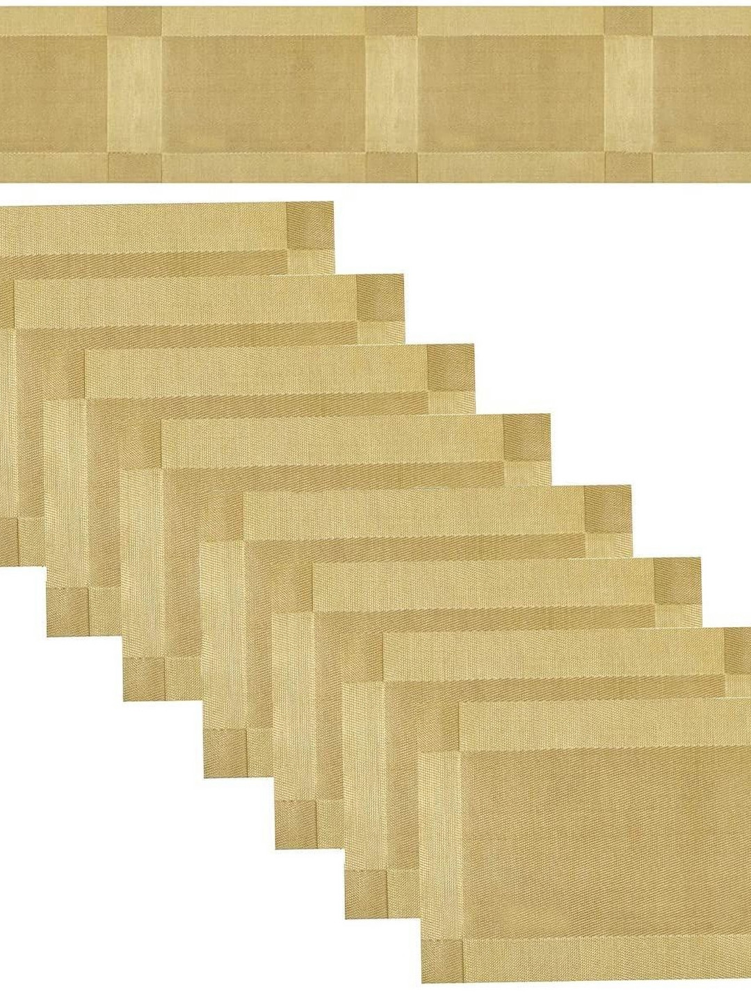 We3 Gold-Toned 9 Pieces Textured Table Placemats With Runner Set