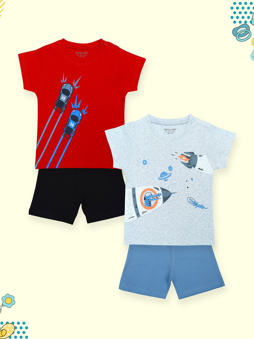 Miss & Chief Kids Pack Of 2 Printed Round Neck Pure Cotton T-shirt With Shorts