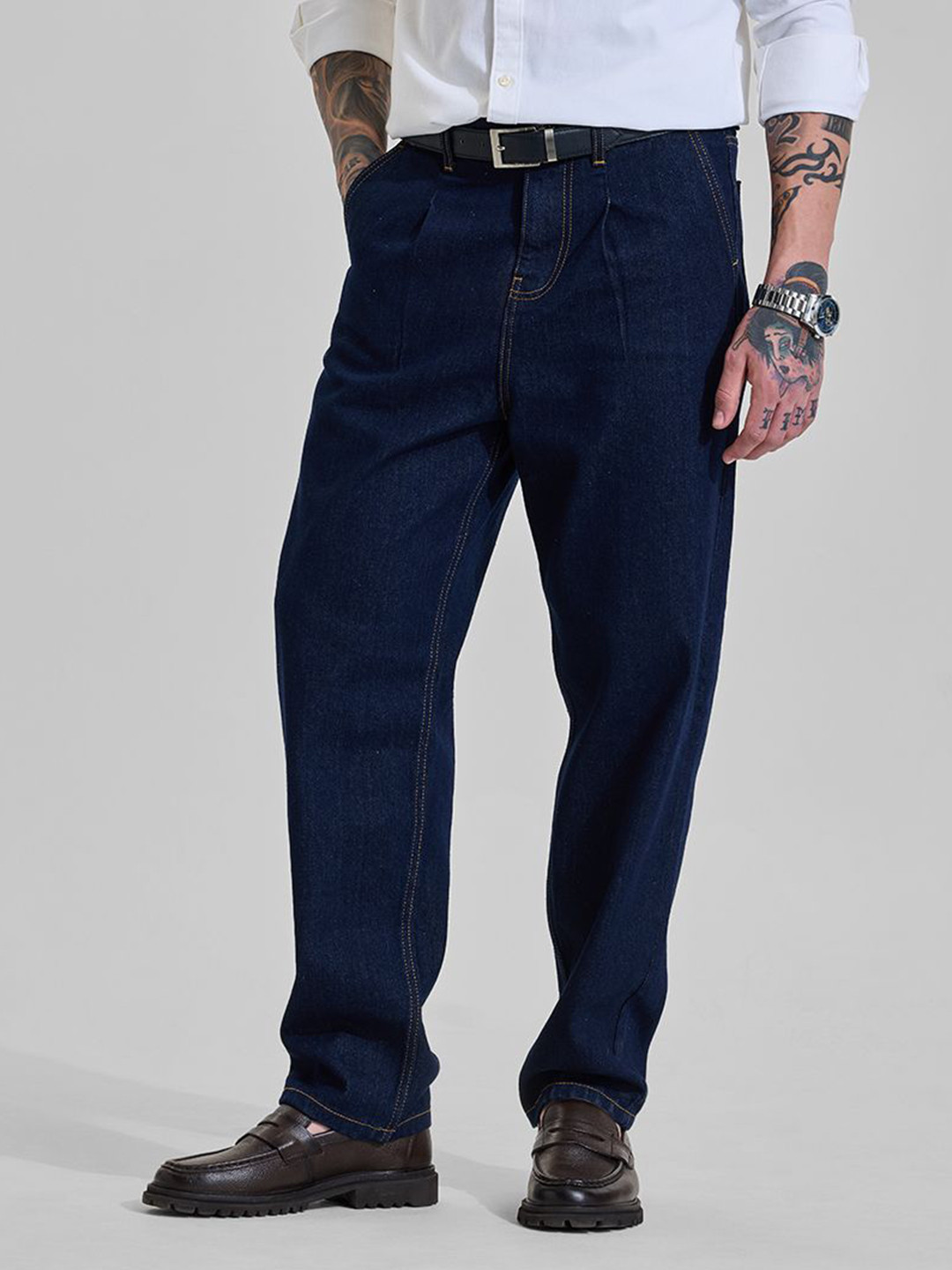 Snitch Men Dark Navy Blue Mid-Rise Relaxed Fit Jeans