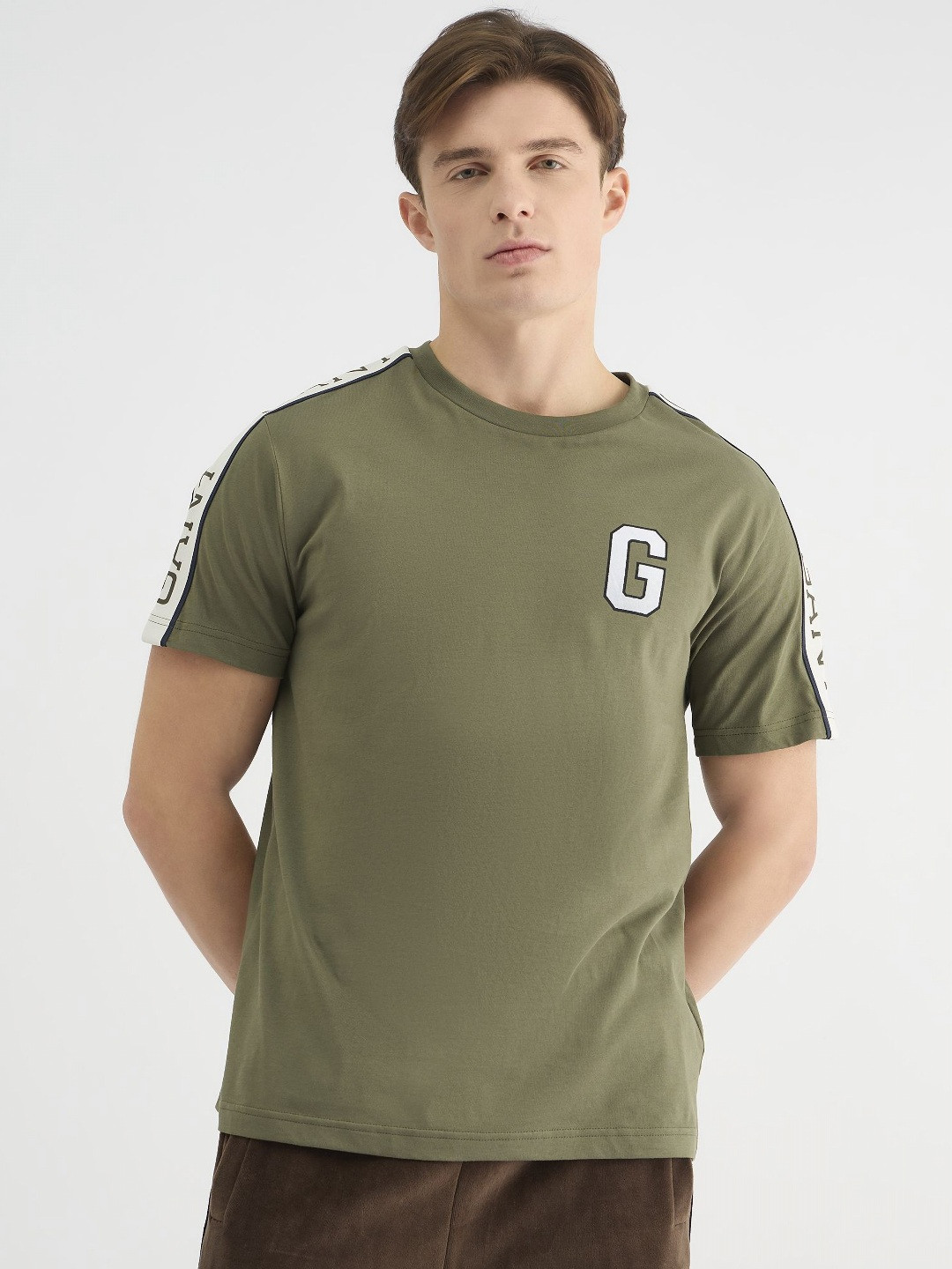 GANT Men Brand Logo Pure Cotton Raw Edge T-shirt