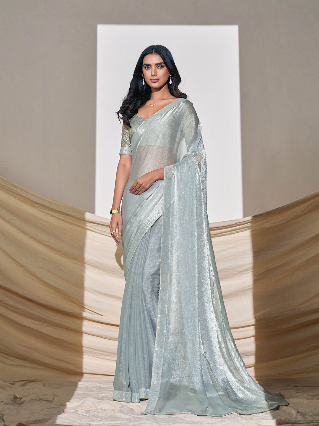 TANNAH Sequinned Satin Saree